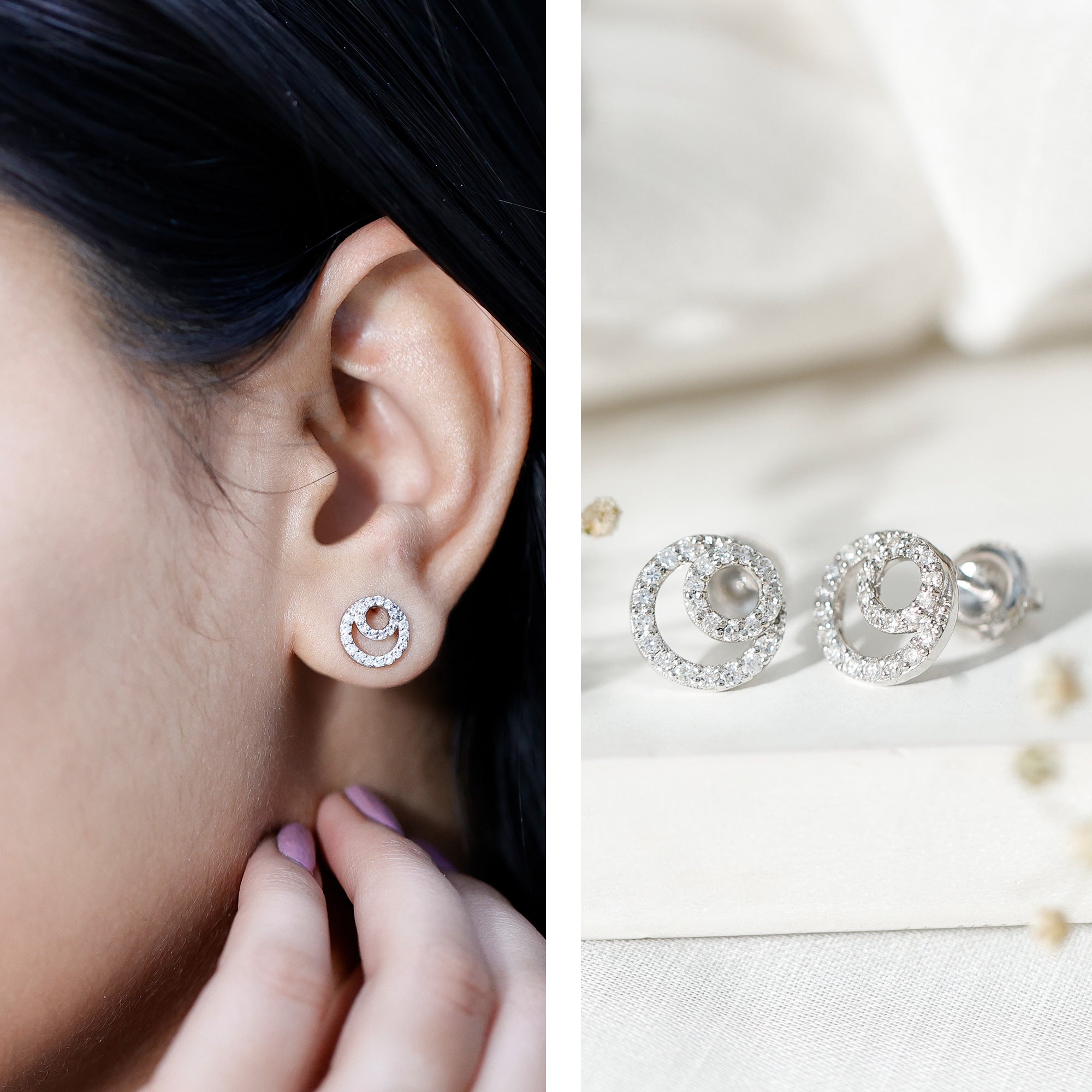 Lab Grown Diamond Double Circle Stud Earrings