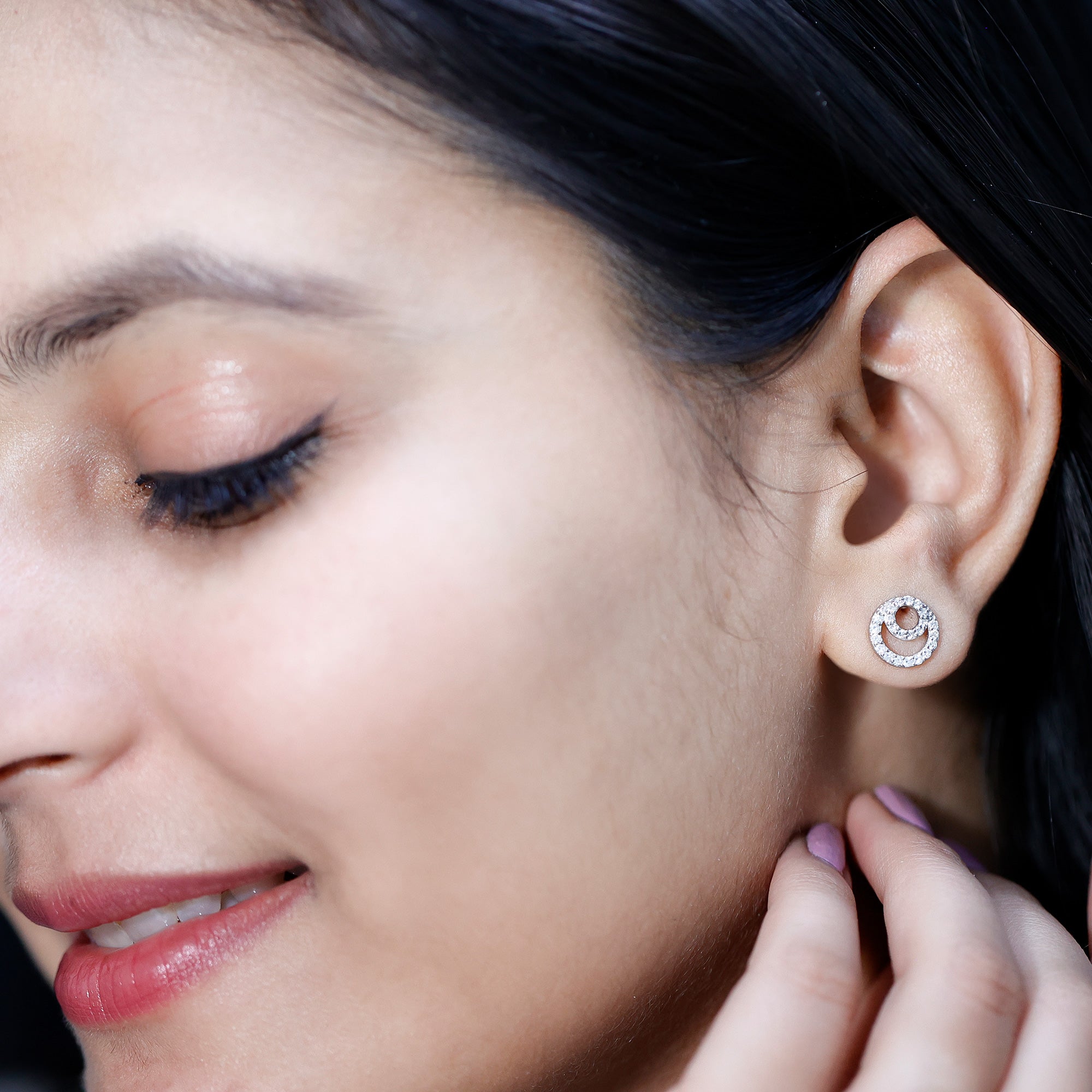 Lab Grown Diamond Double Circle Stud Earrings