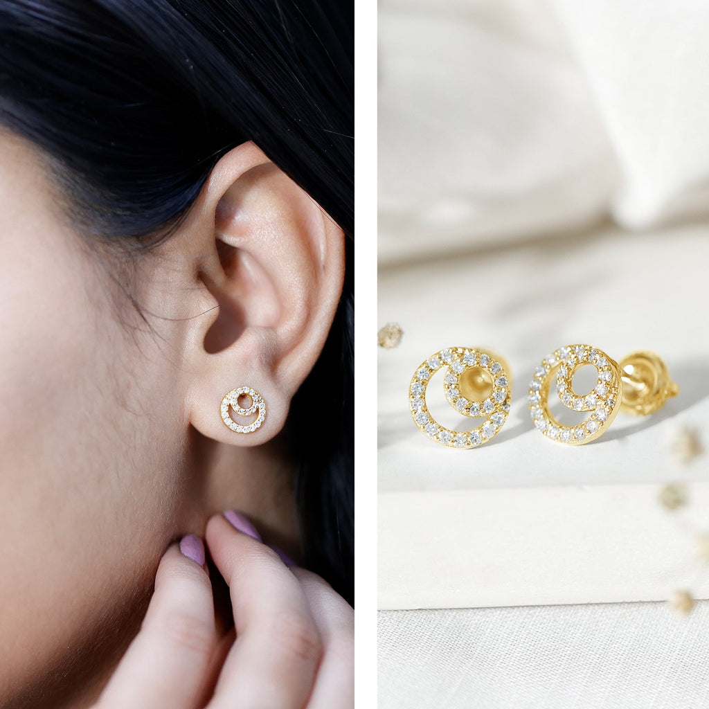 Lab Grown Diamond Double Circle Stud Earrings