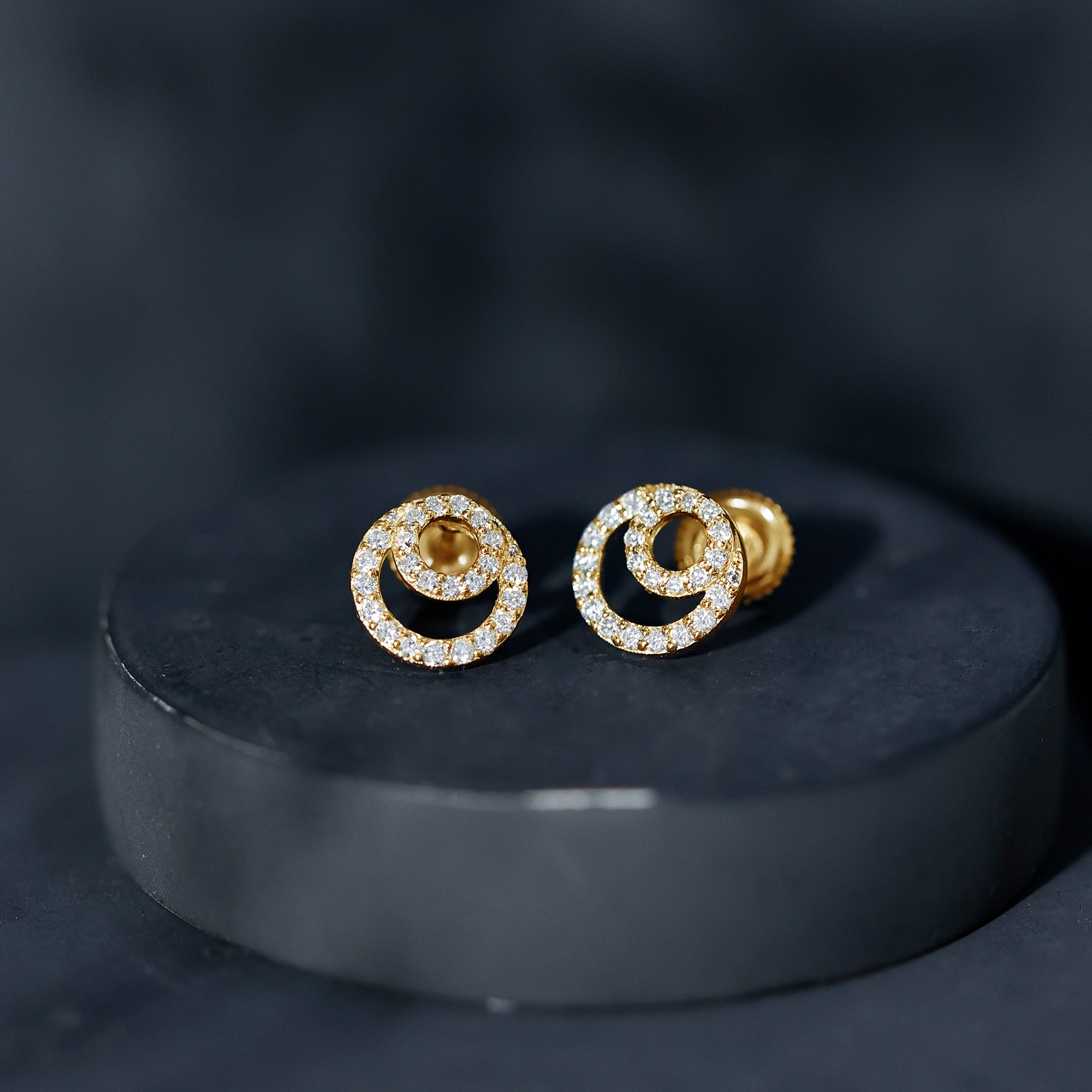 Lab Grown Diamond Double Circle Stud Earrings