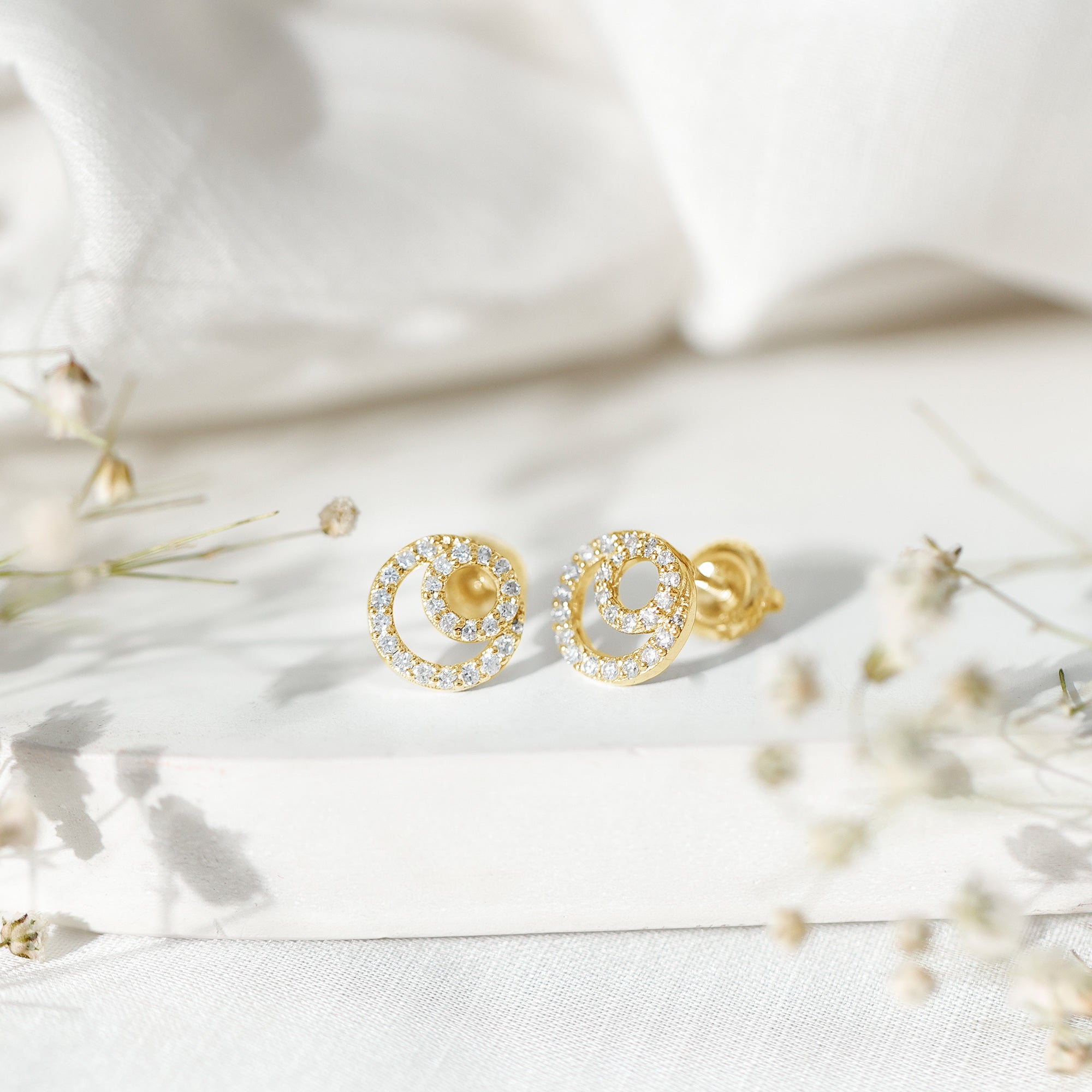 Lab Grown Diamond Double Circle Stud Earrings