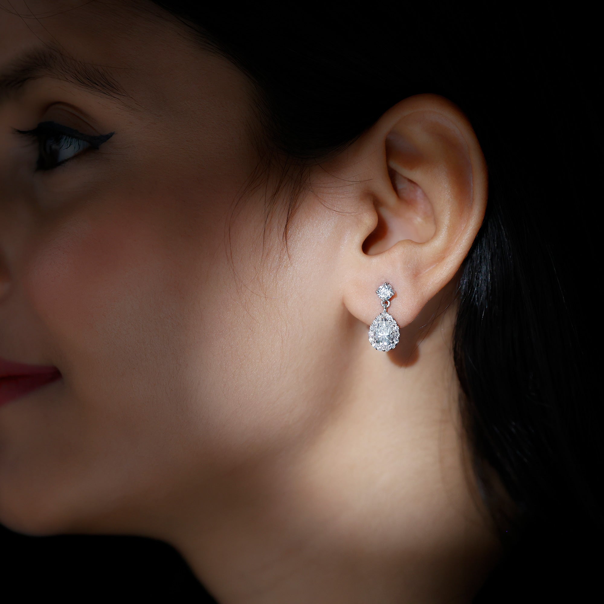 Lab 5X7MM Pear Shaped Diamond Bridal Drop Earrings