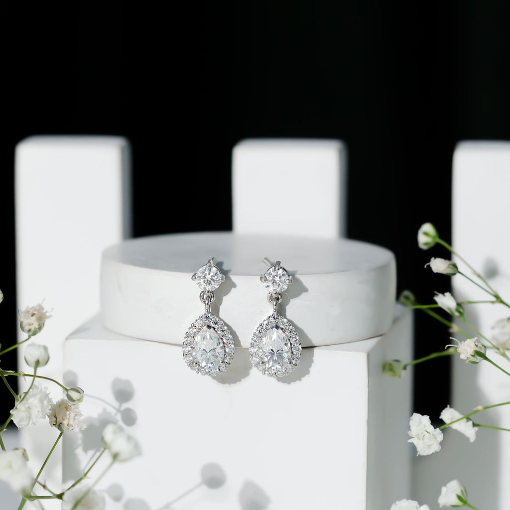Lab 5X7MM Pear Shaped Diamond Bridal Drop Earrings