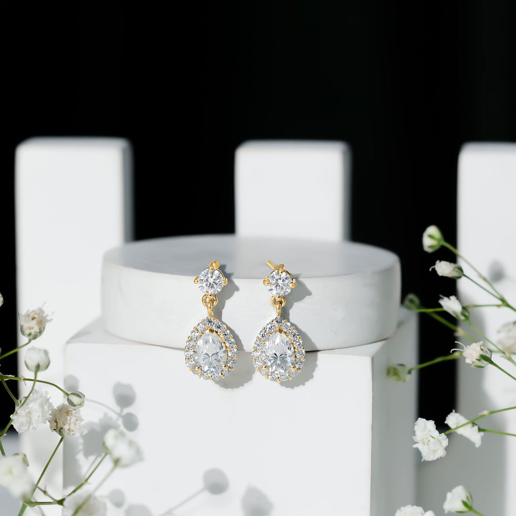 Lab 5X7MM Pear Shaped Diamond Bridal Drop Earrings