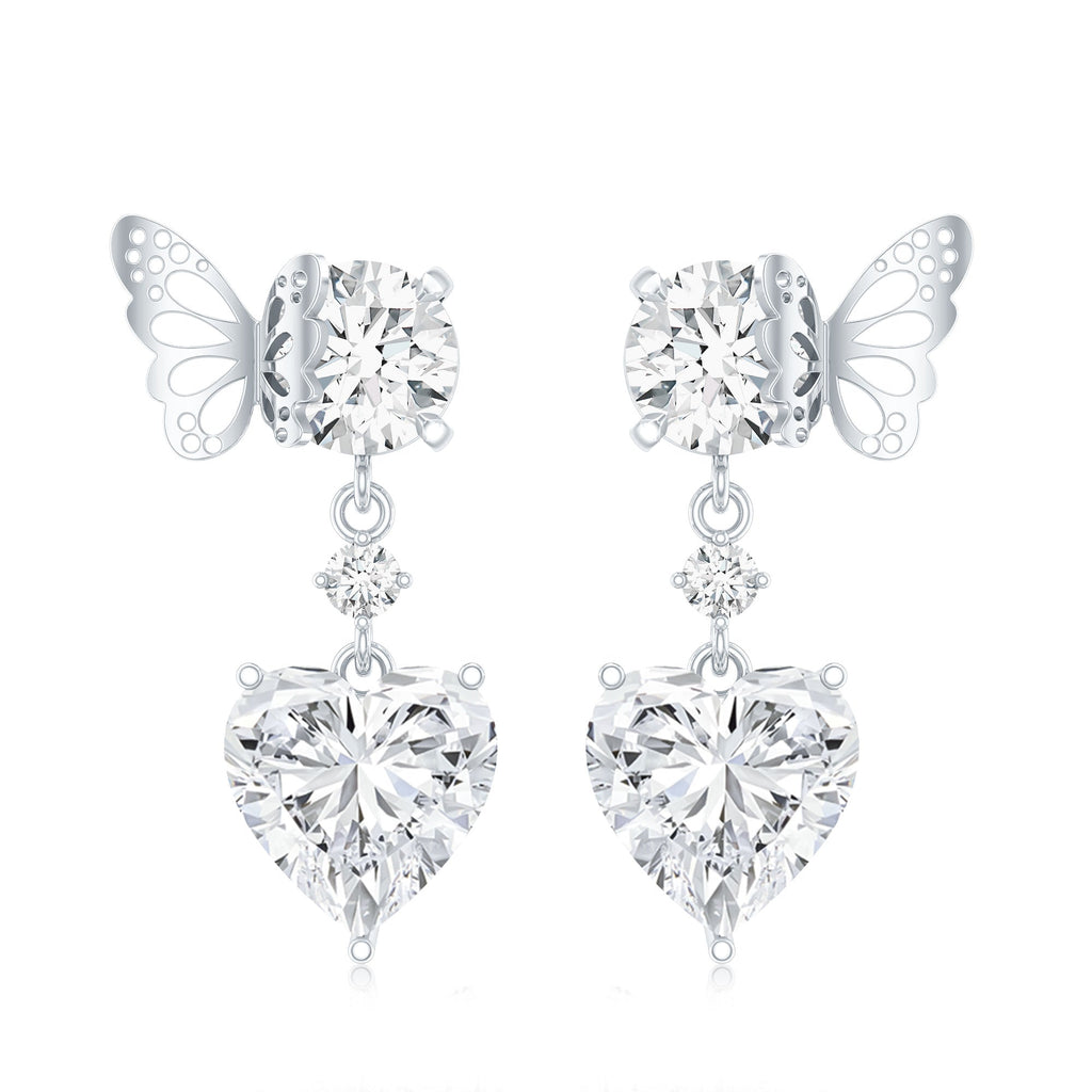 Heart Shaped Lab Grown Diamond Butterfly Drop Earrings