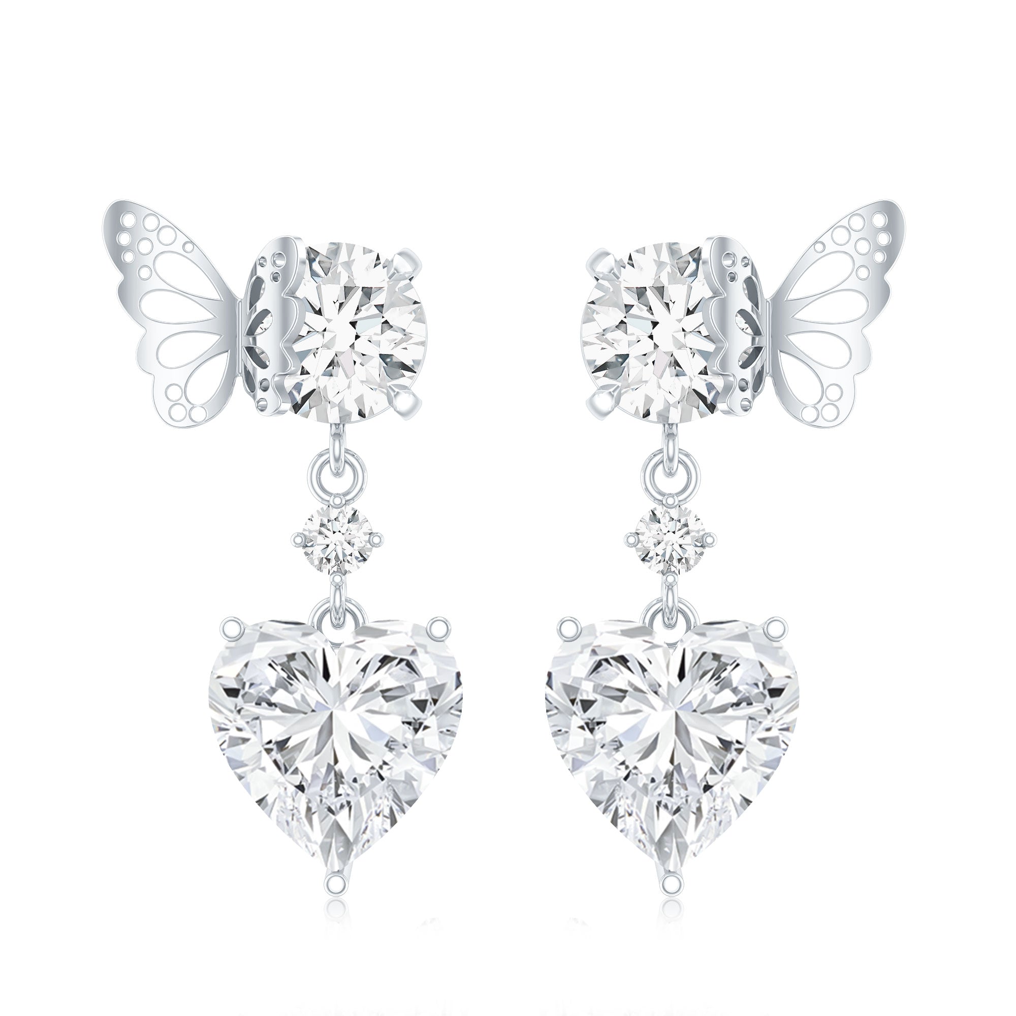 Heart Shaped Lab Grown Diamond Butterfly Drop Earrings