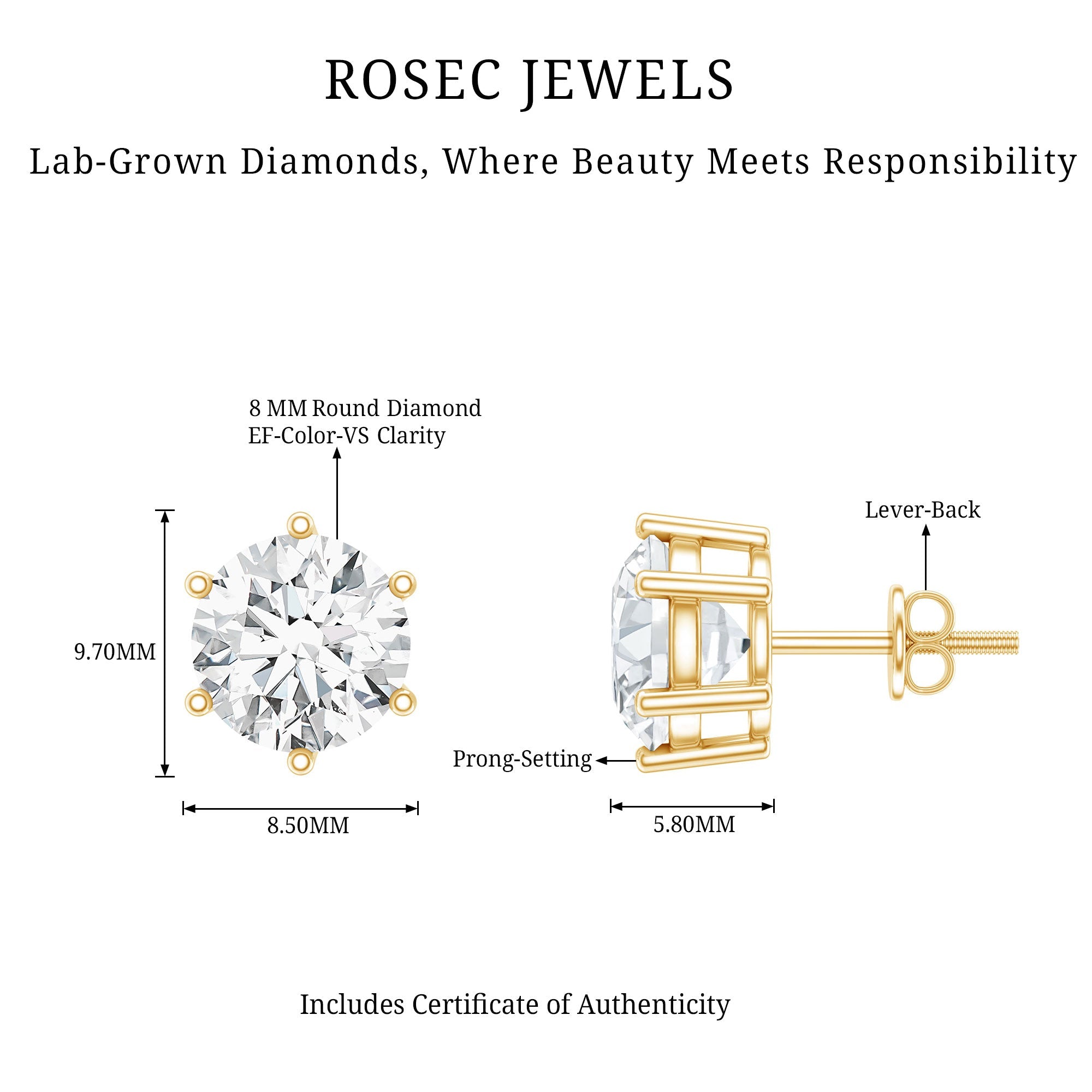 IGI Certified 4 Carat Lab Grown Diamond Solitaire Studs