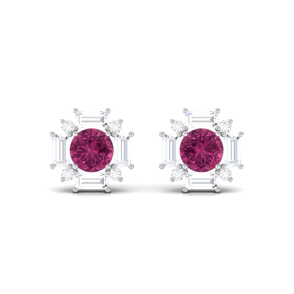 1.25 CT Pink Tourmaline and Diamond Halo Stud Earrings