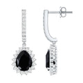 Natural 6X8mm Black Spinel Teardrop Earrings with Moissanite Halo