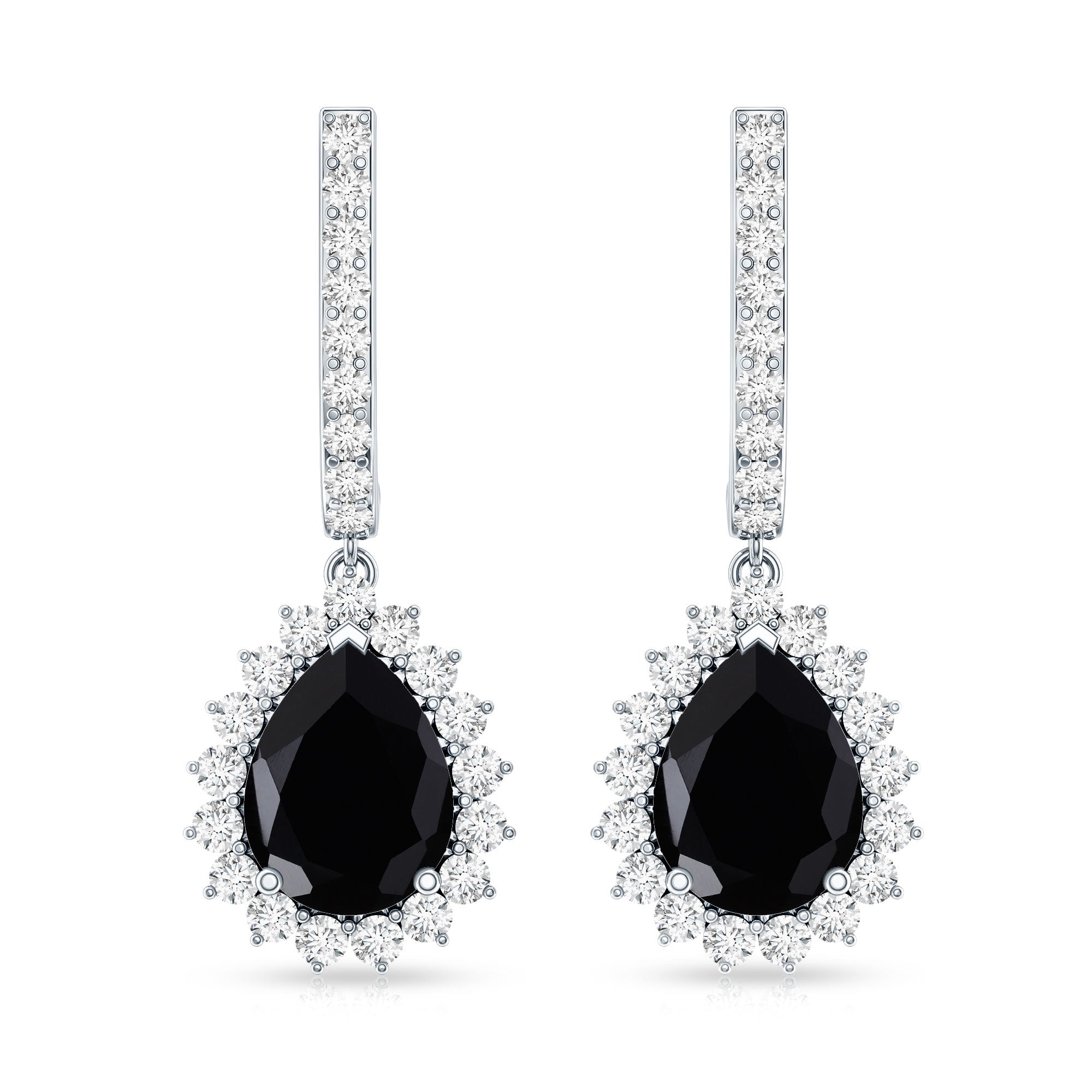 Natural 6X8mm Black Spinel Teardrop Earrings with Moissanite Halo