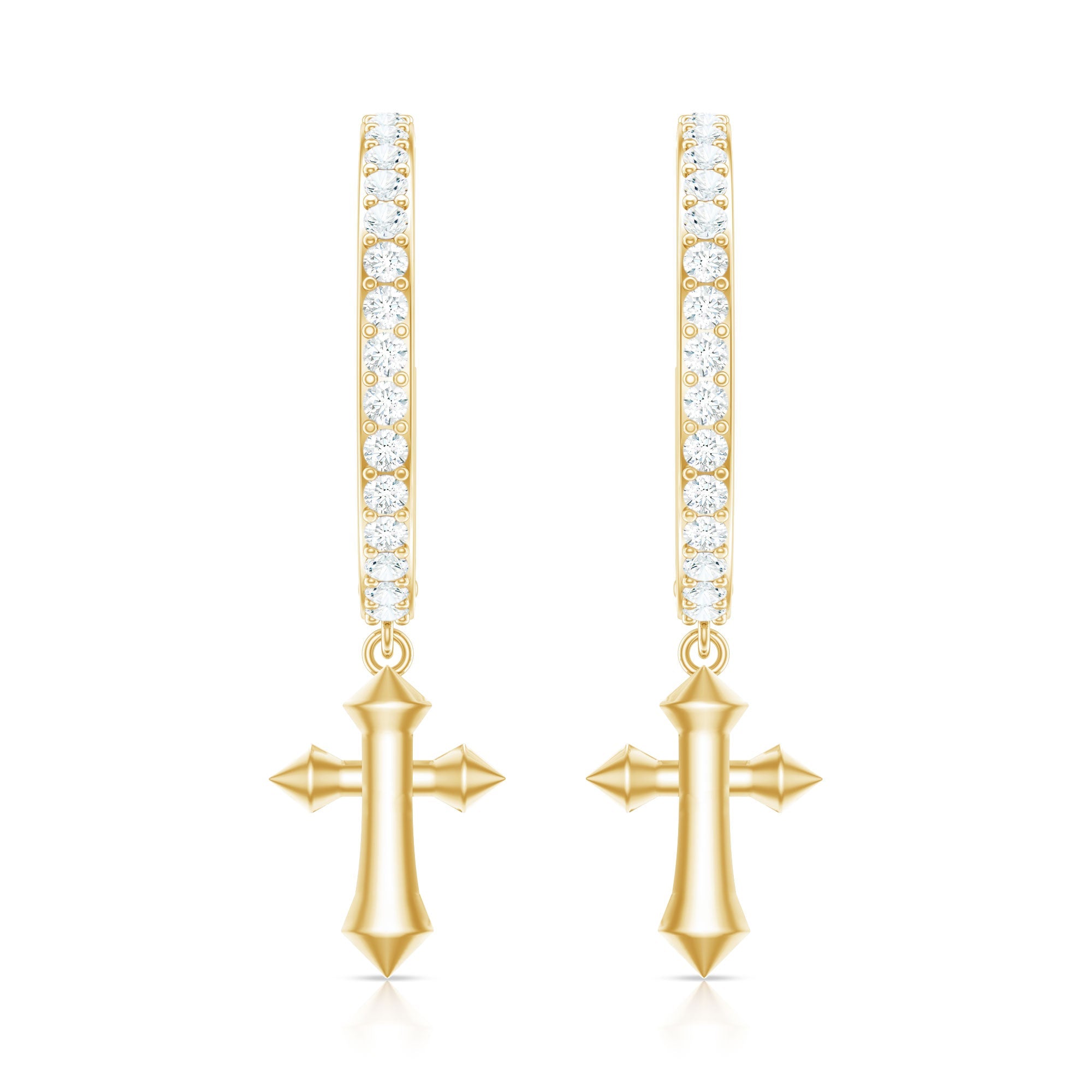 Certified Diamond Cross Drop Hoop Earrings
