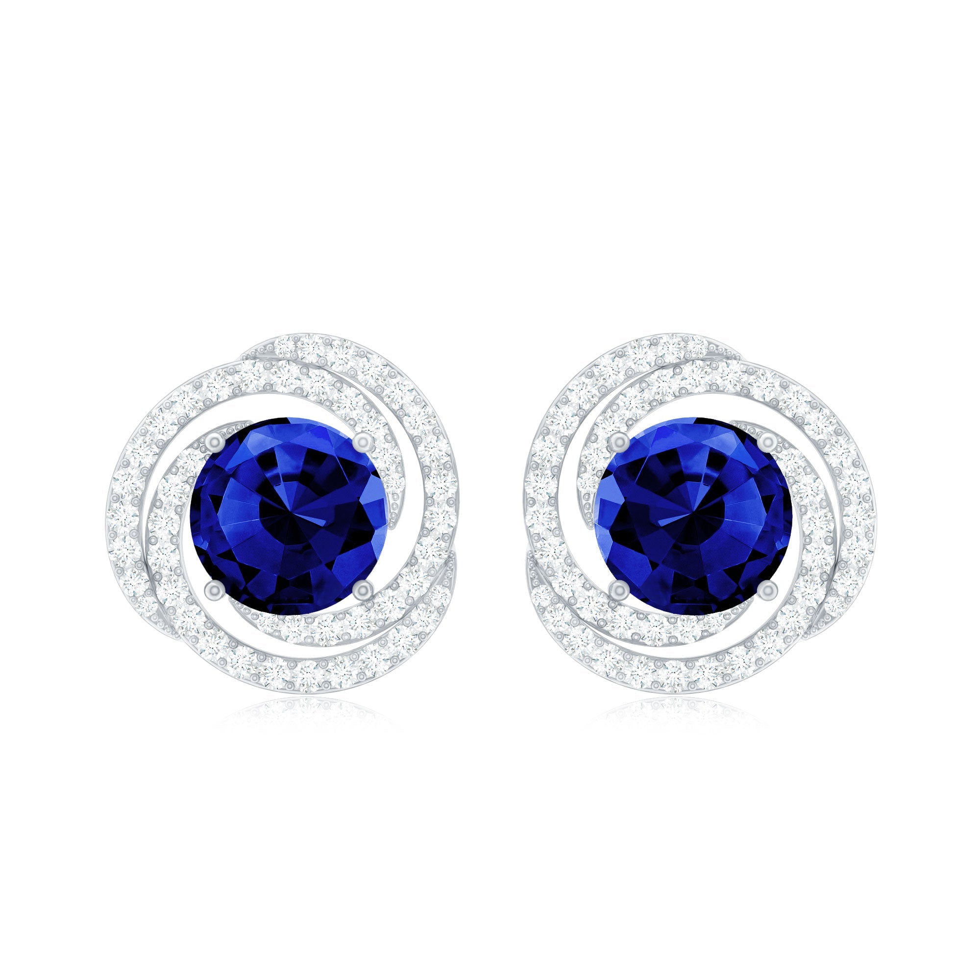 Lab Grown Blue Sapphire and Diamond Swirl Stud Earrings