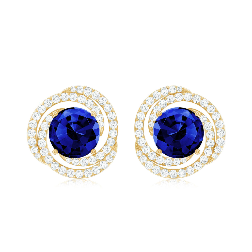Lab Grown Blue Sapphire and Diamond Swirl Stud Earrings