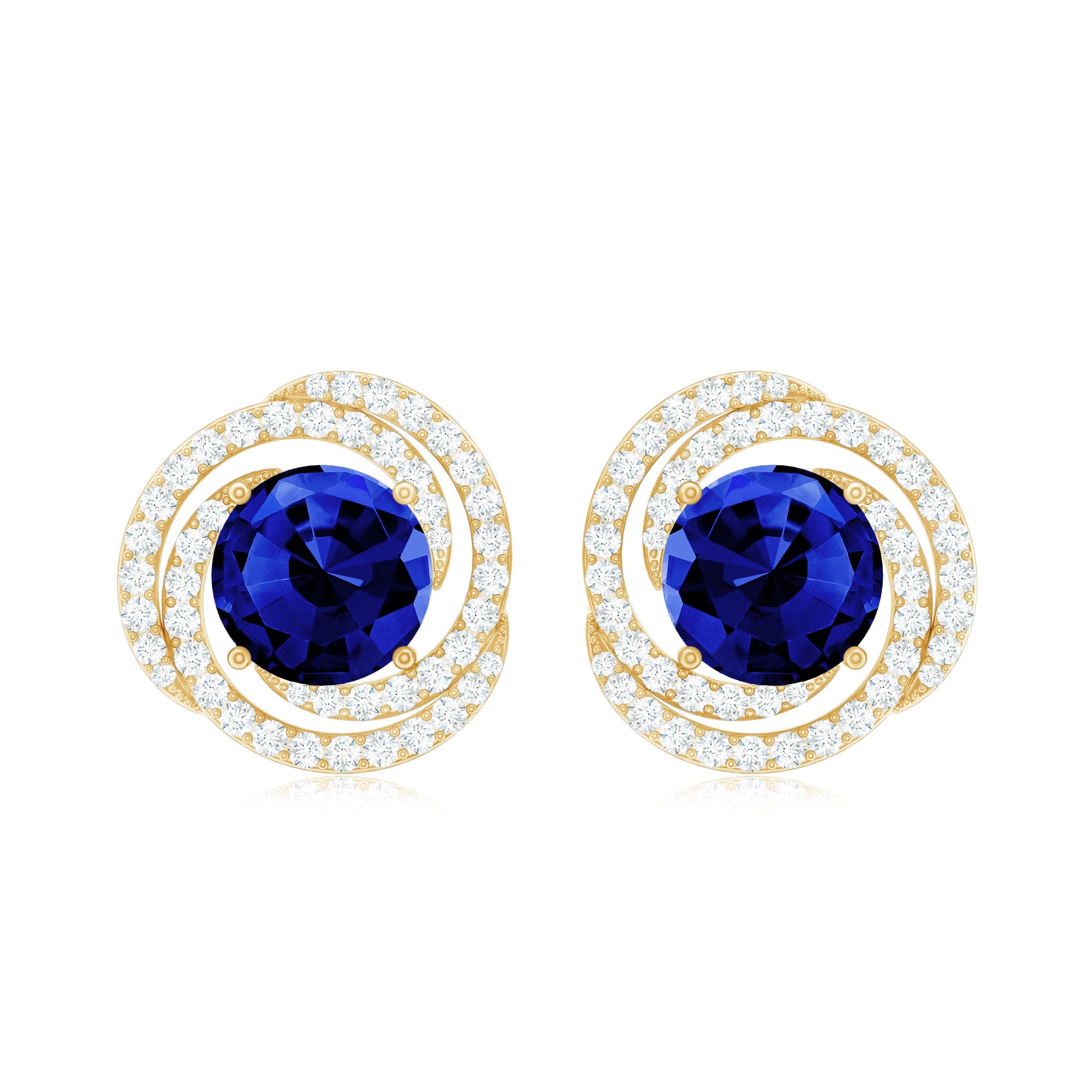 Lab Grown Blue Sapphire and Diamond Swirl Stud Earrings