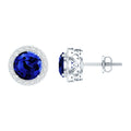 Certified 2 Carat Lab Grown Blue Sapphire Stud Earrings With Moissanite Halo