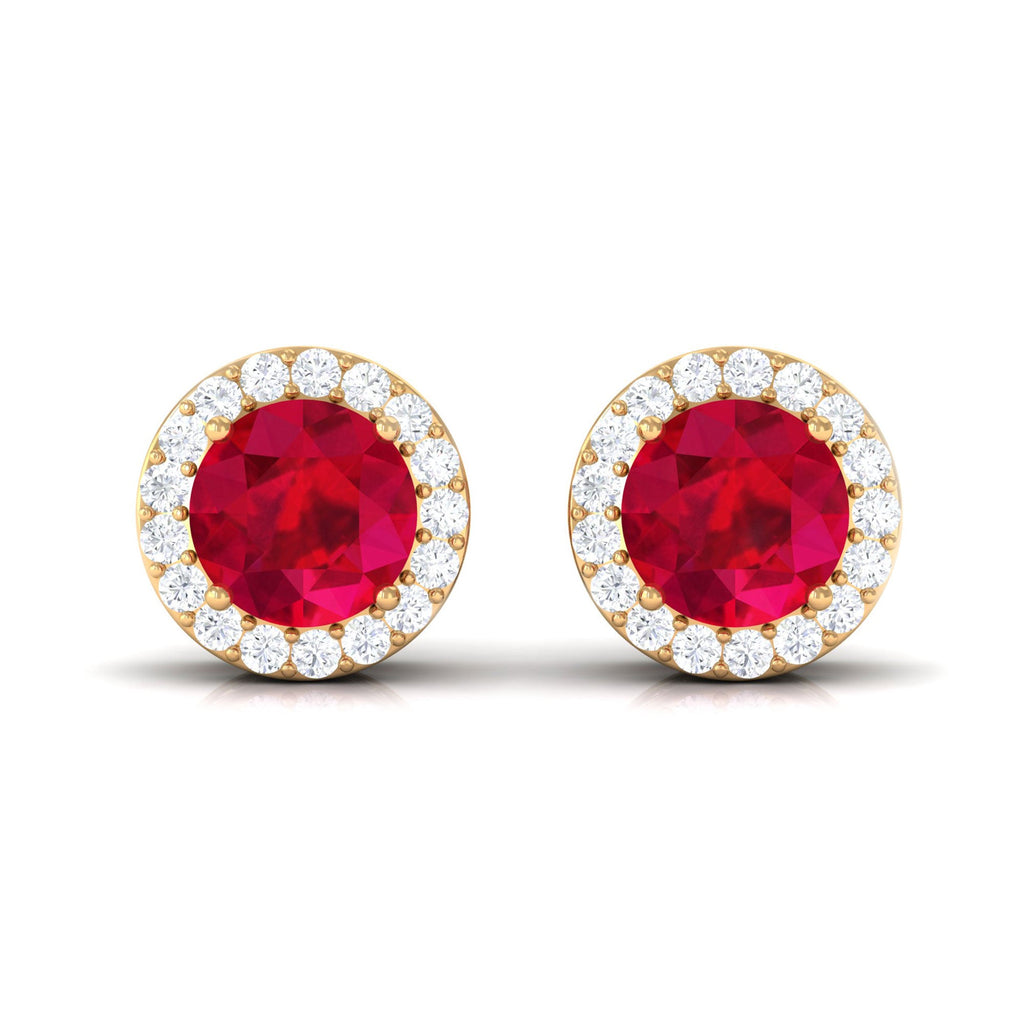 5MM Lab Created Ruby Halo Stud Earrings with Diamond
