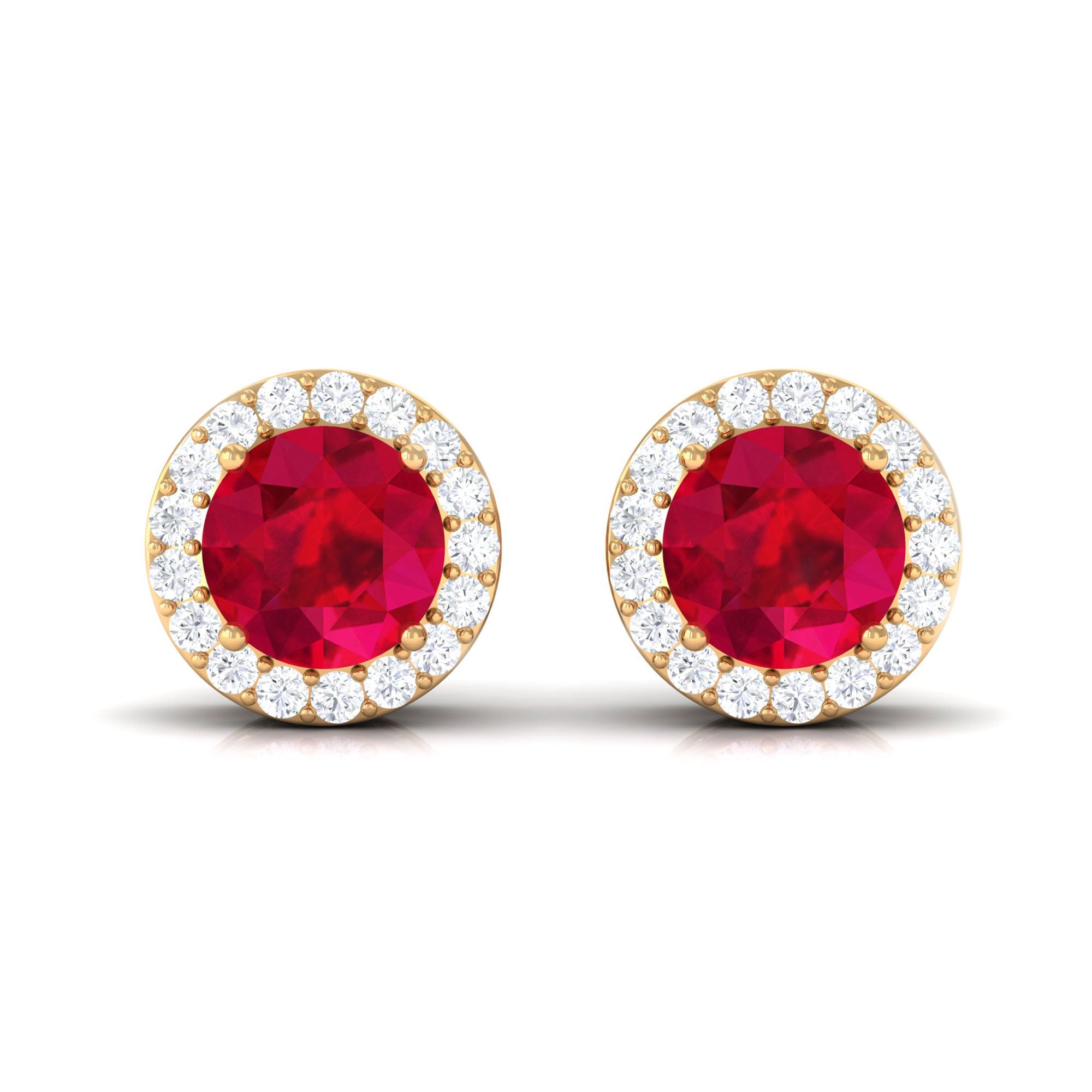 5MM Lab Created Ruby Halo Stud Earrings with Diamond