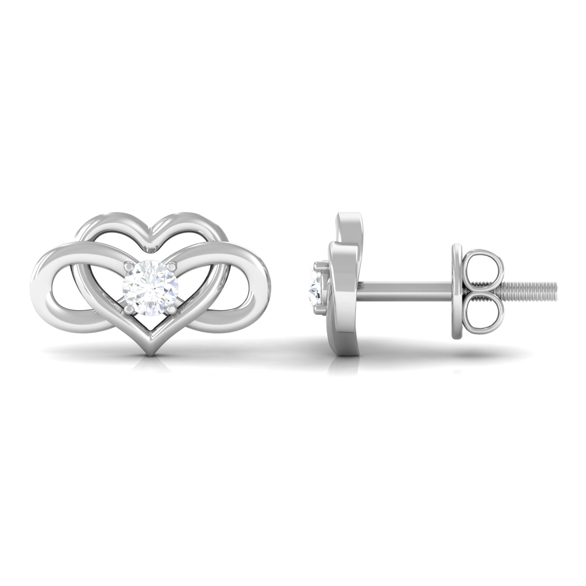 Natural Diamond Infinity Heart Earrings with Screw Back