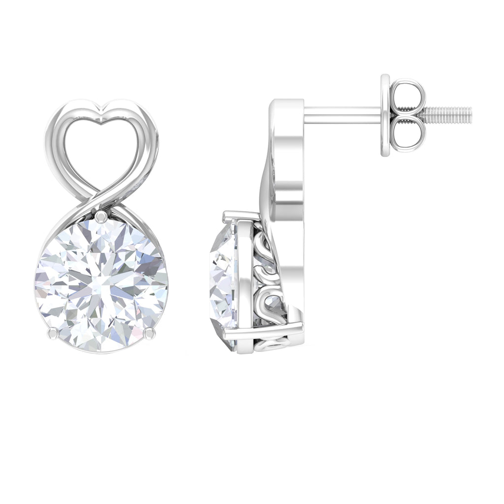 2 CT Round Shape Solitaire Moissanite Heart Stud Earrings