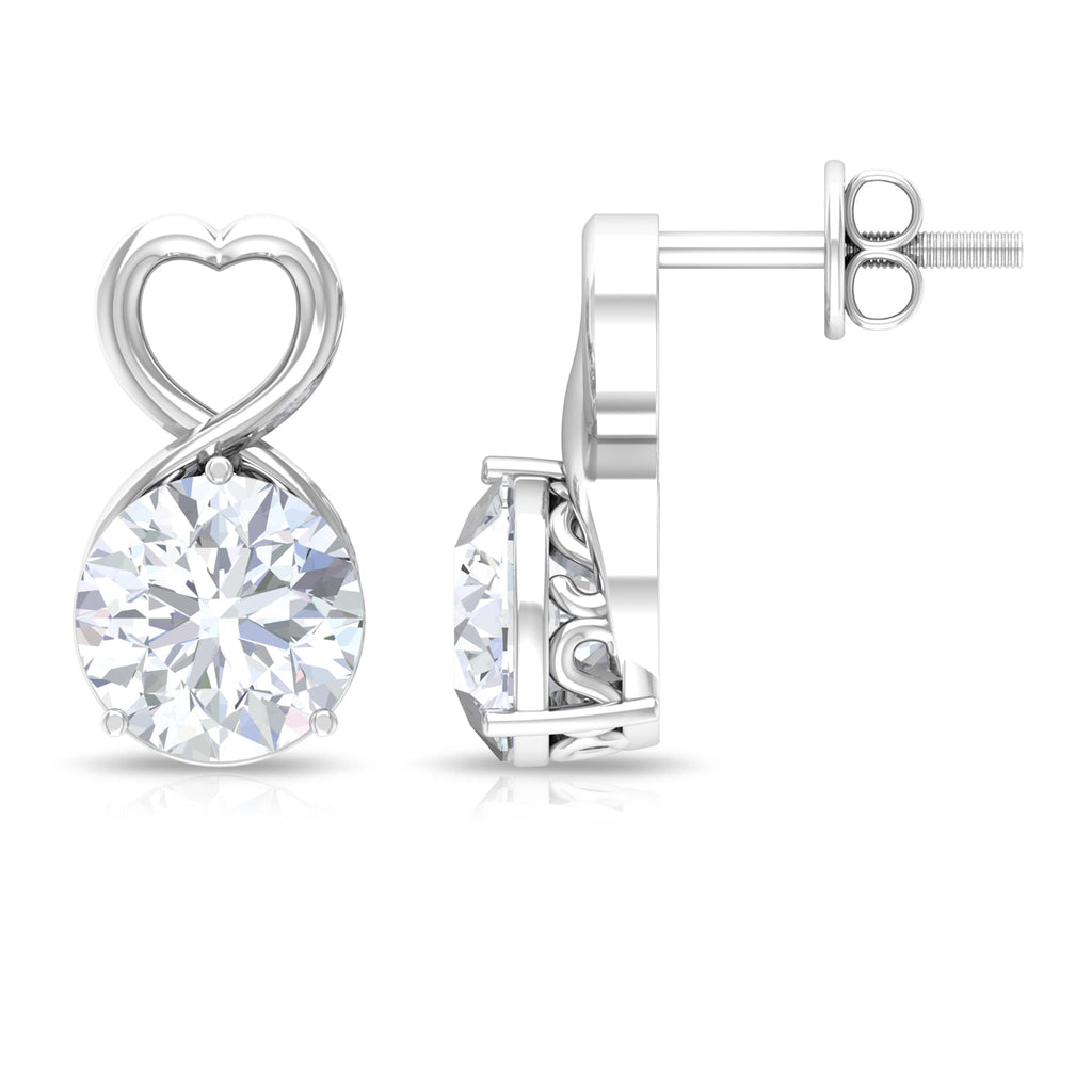 2 CT Round Shape Solitaire Moissanite Heart Stud Earrings
