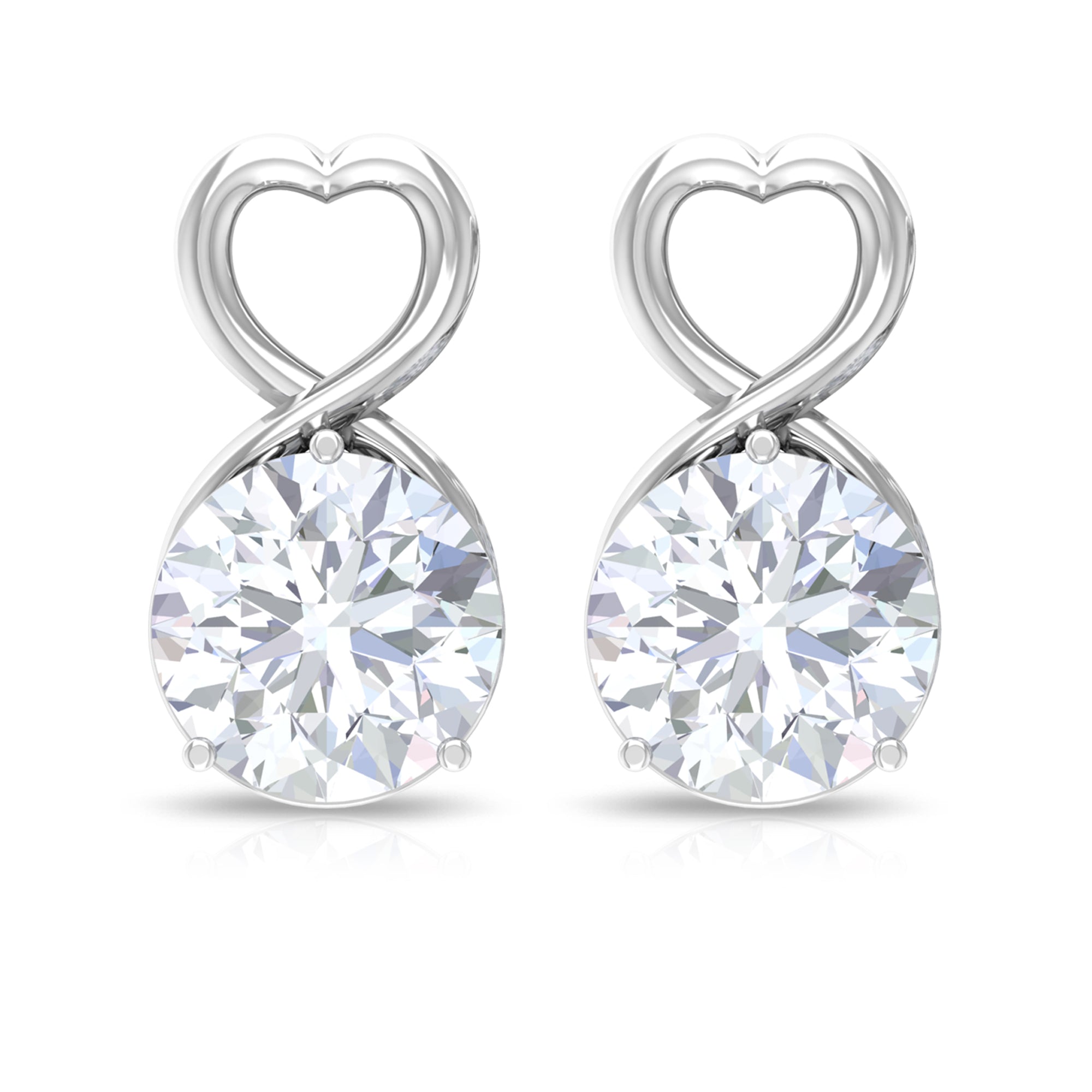 2 CT Round Shape Solitaire Moissanite Heart Stud Earrings