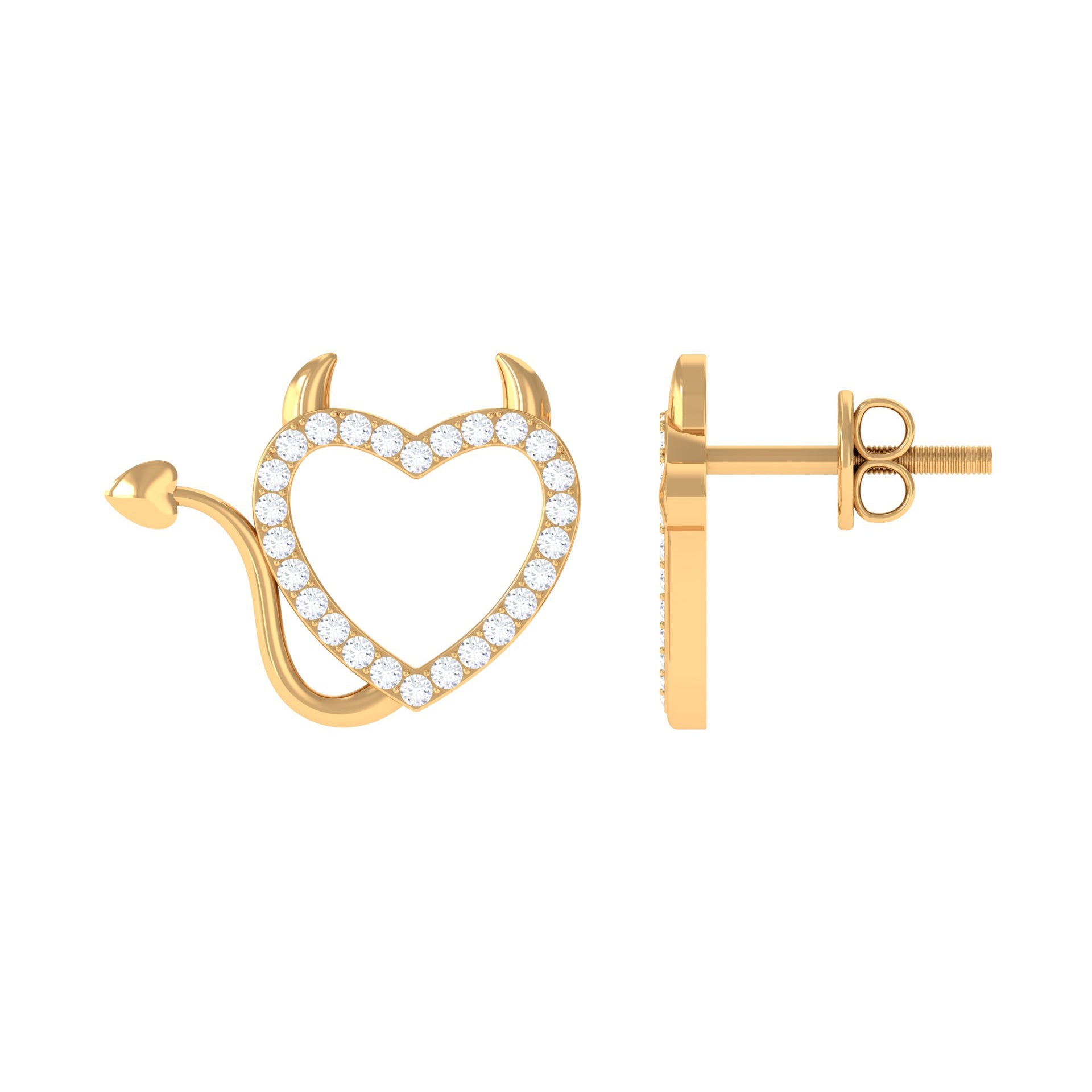 Round Diamond Devil Heart Earrings
