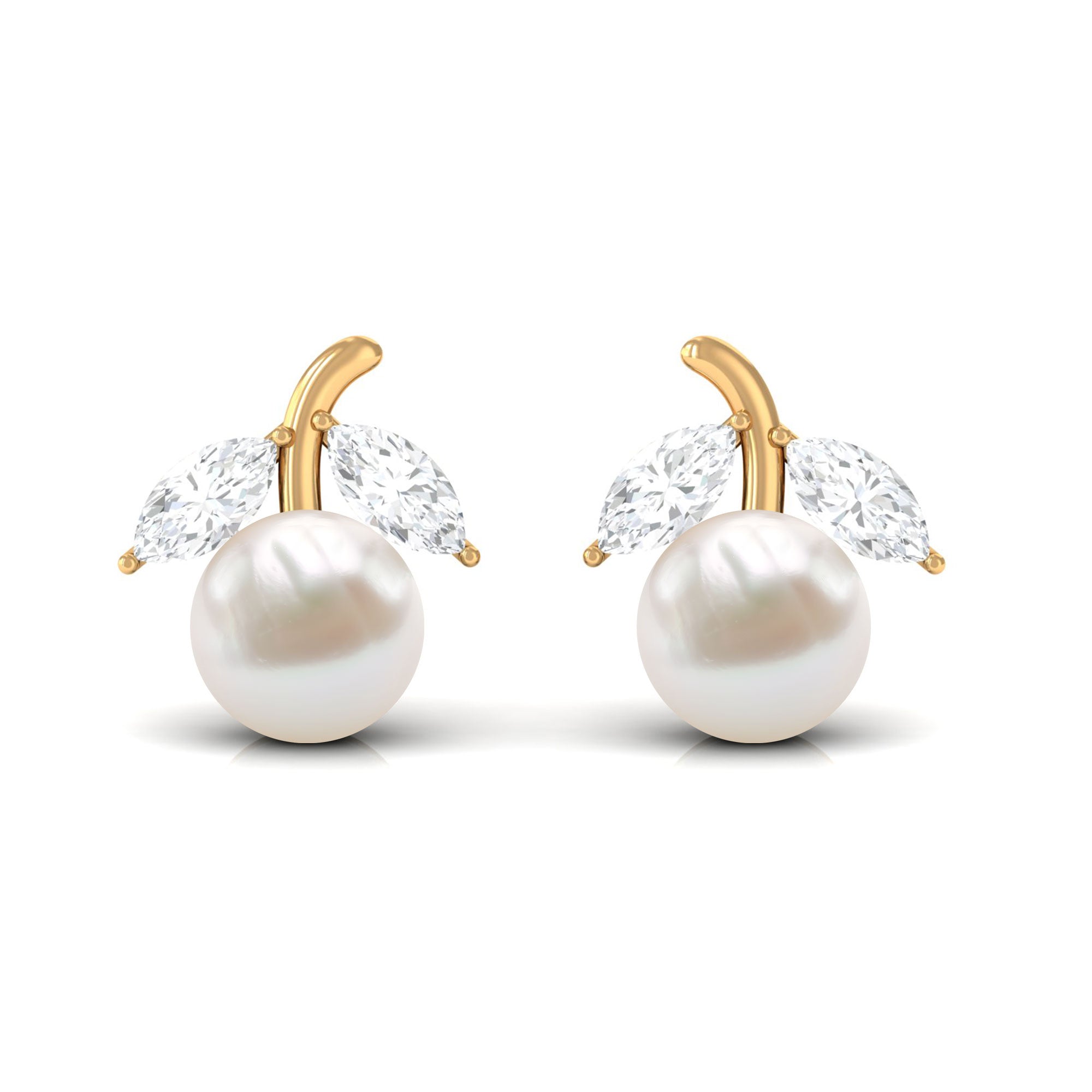 5 MM Freshwater Pearl and Diamond Fruit Stud Earring