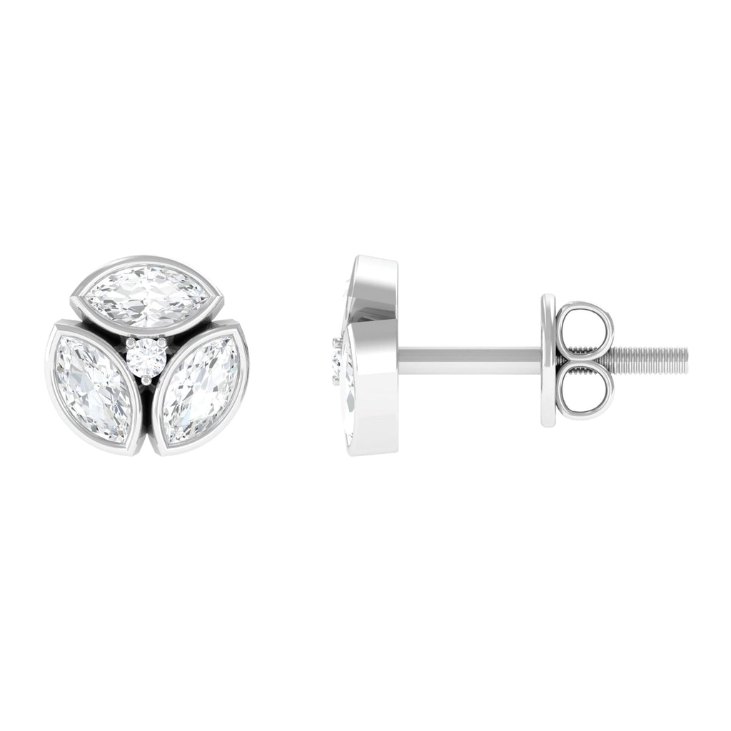 Bezel Set Natural Diamond Cluster Stud Earrings