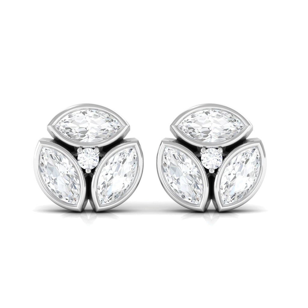 Bezel Set Natural Diamond Cluster Stud Earrings