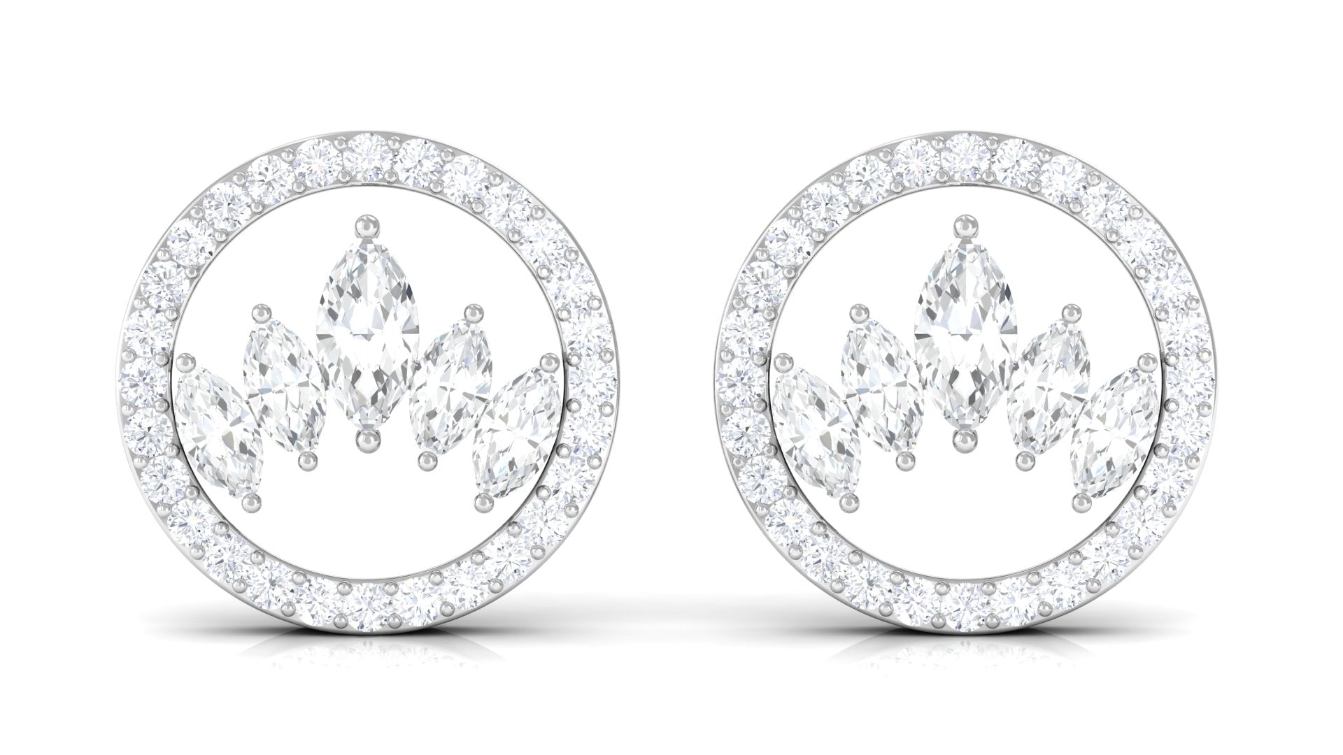 Natural Diamond Big Stud Earrings with Screw Back