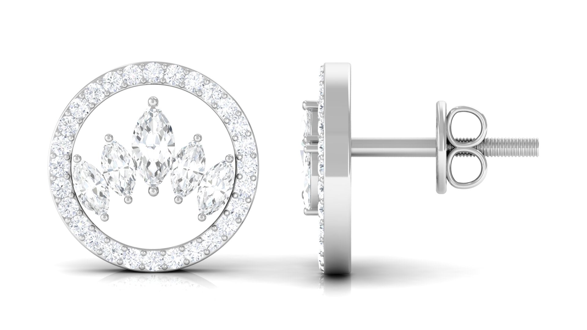 Natural Diamond Big Stud Earrings with Screw Back
