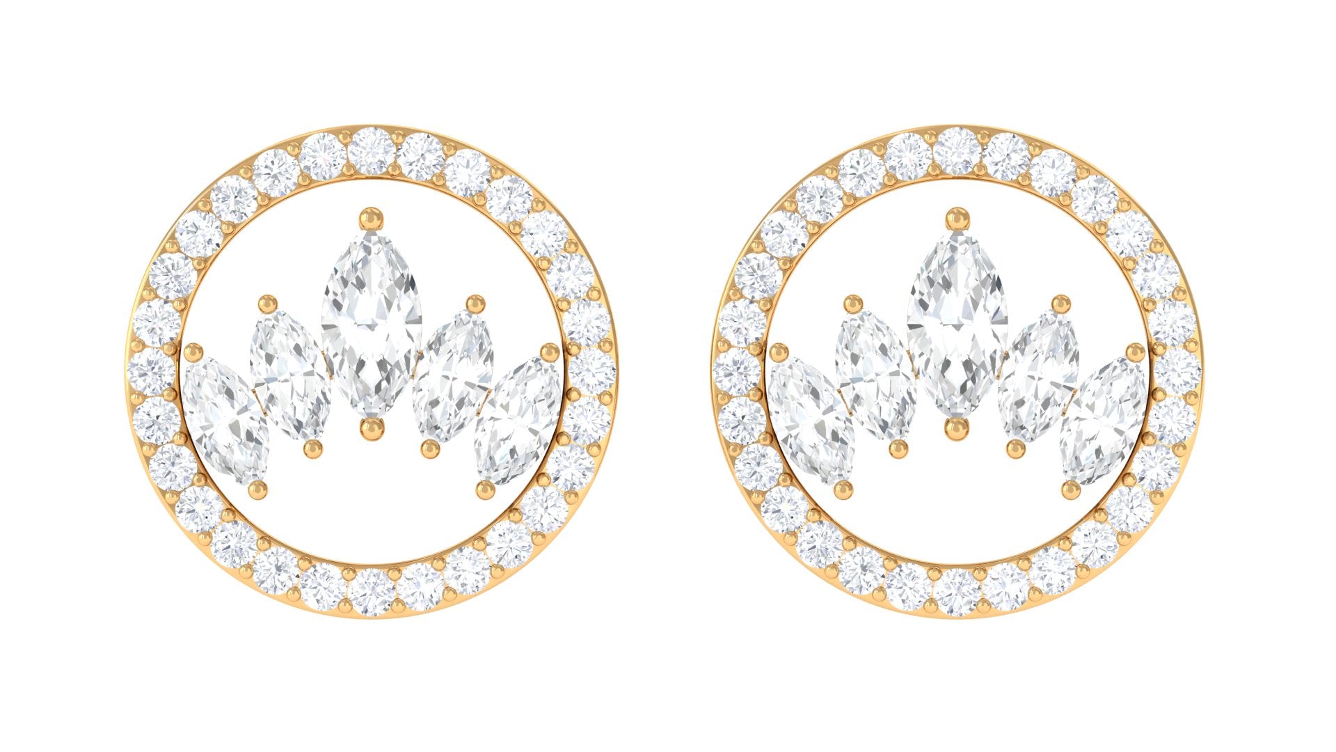 Natural Diamond Big Stud Earrings with Screw Back