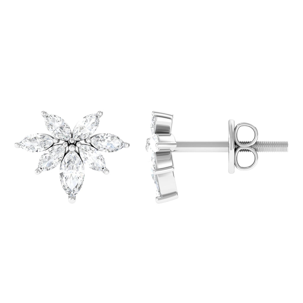 Marquise Cut Real Diamond Cluster Flower Stud Earrings
