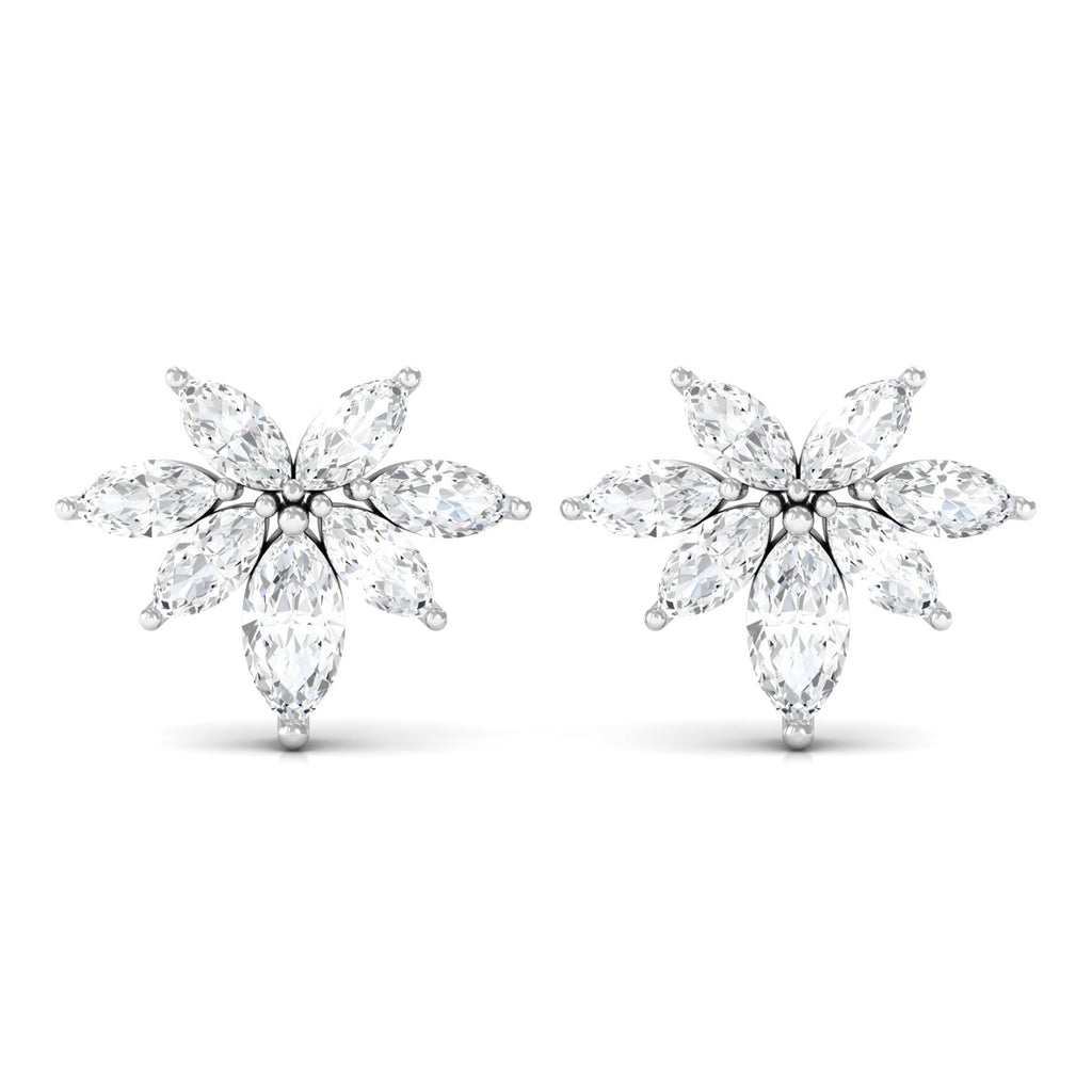 Marquise Cut Real Diamond Cluster Flower Stud Earrings