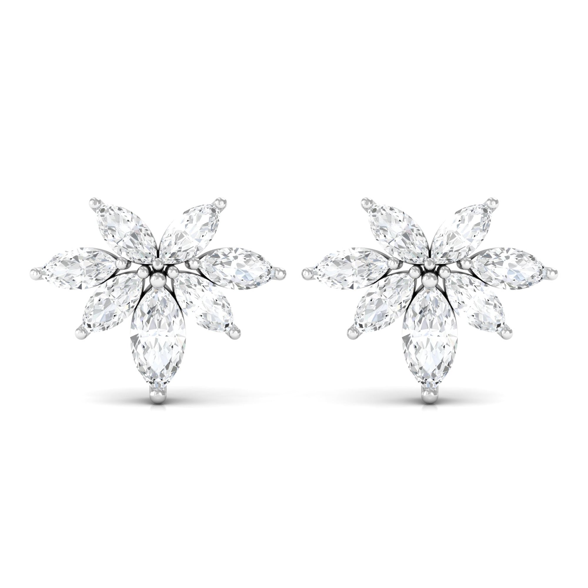 Marquise Cut Real Diamond Cluster Flower Stud Earrings