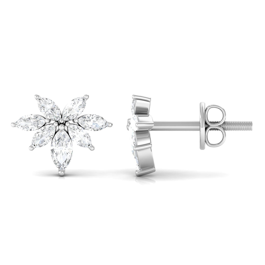 Marquise Cut Real Diamond Cluster Flower Stud Earrings