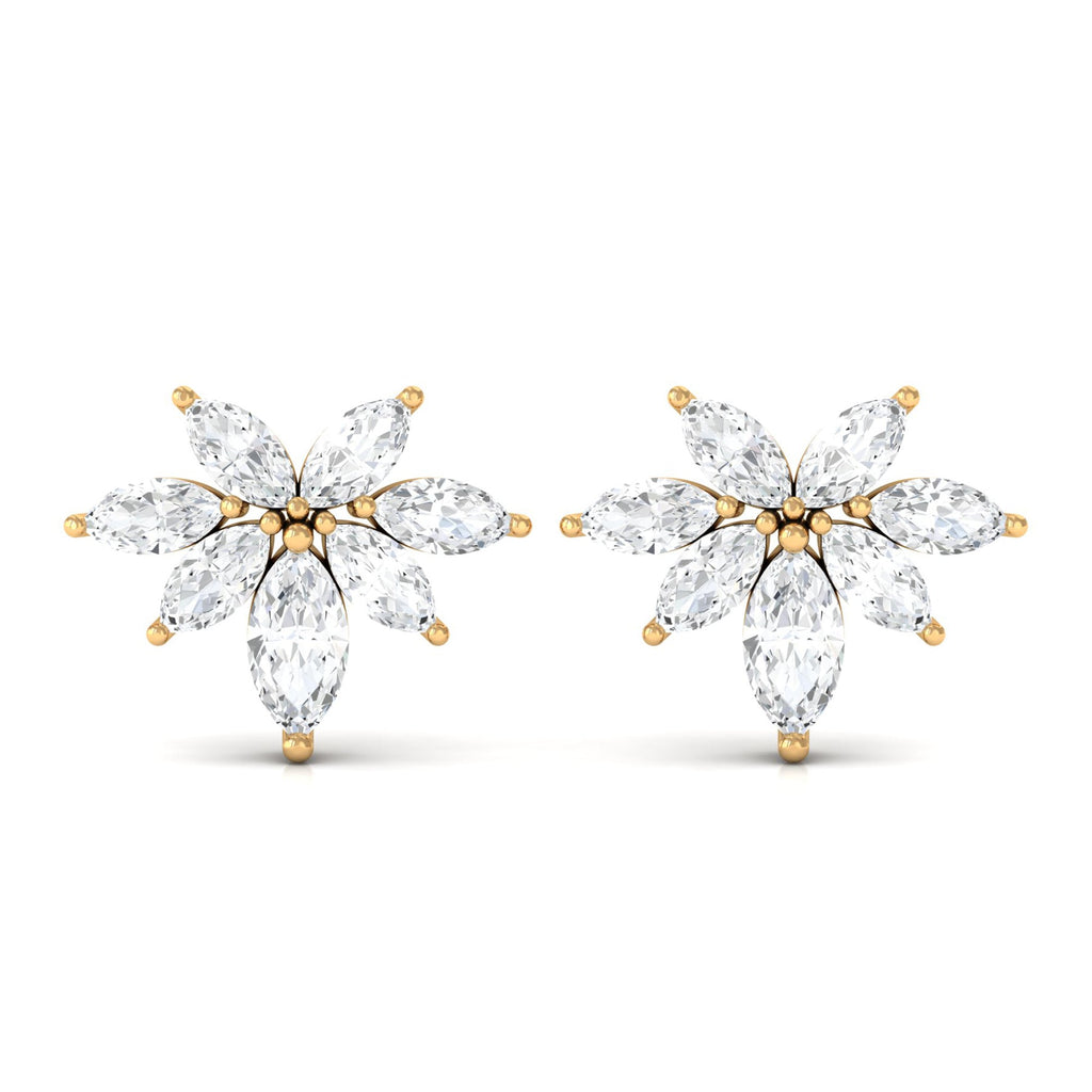 Marquise Cut Real Diamond Cluster Flower Stud Earrings