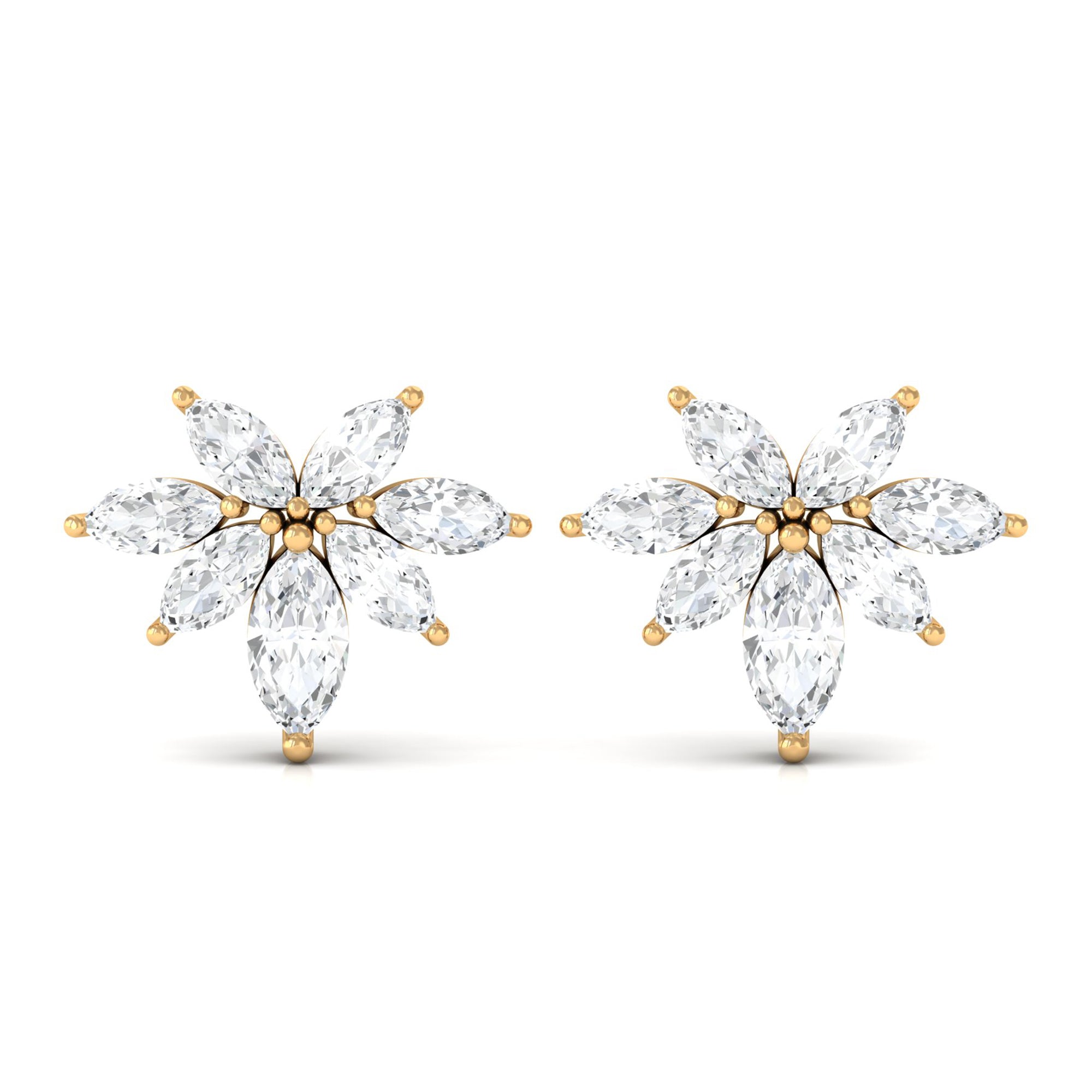 Marquise Cut Real Diamond Cluster Flower Stud Earrings