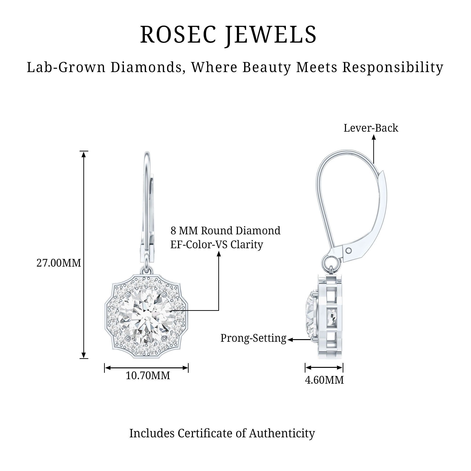 Certified Lab Grown Diamond Flower Art Deco Drop Earrings
