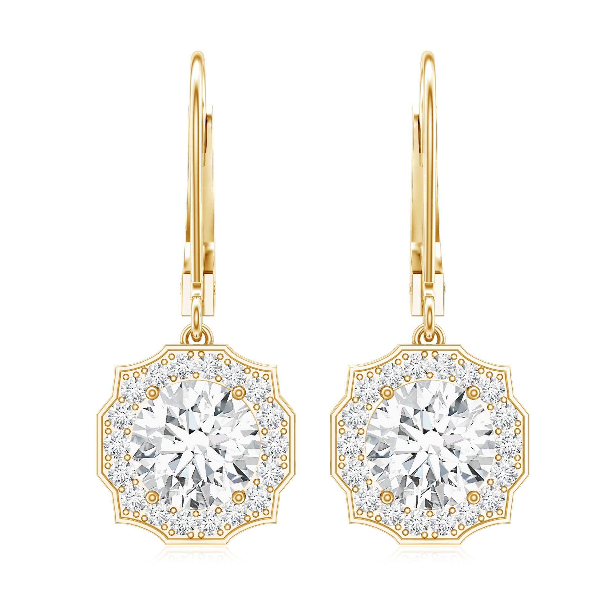 Certified Lab Grown Diamond Flower Art Deco Drop Earrings