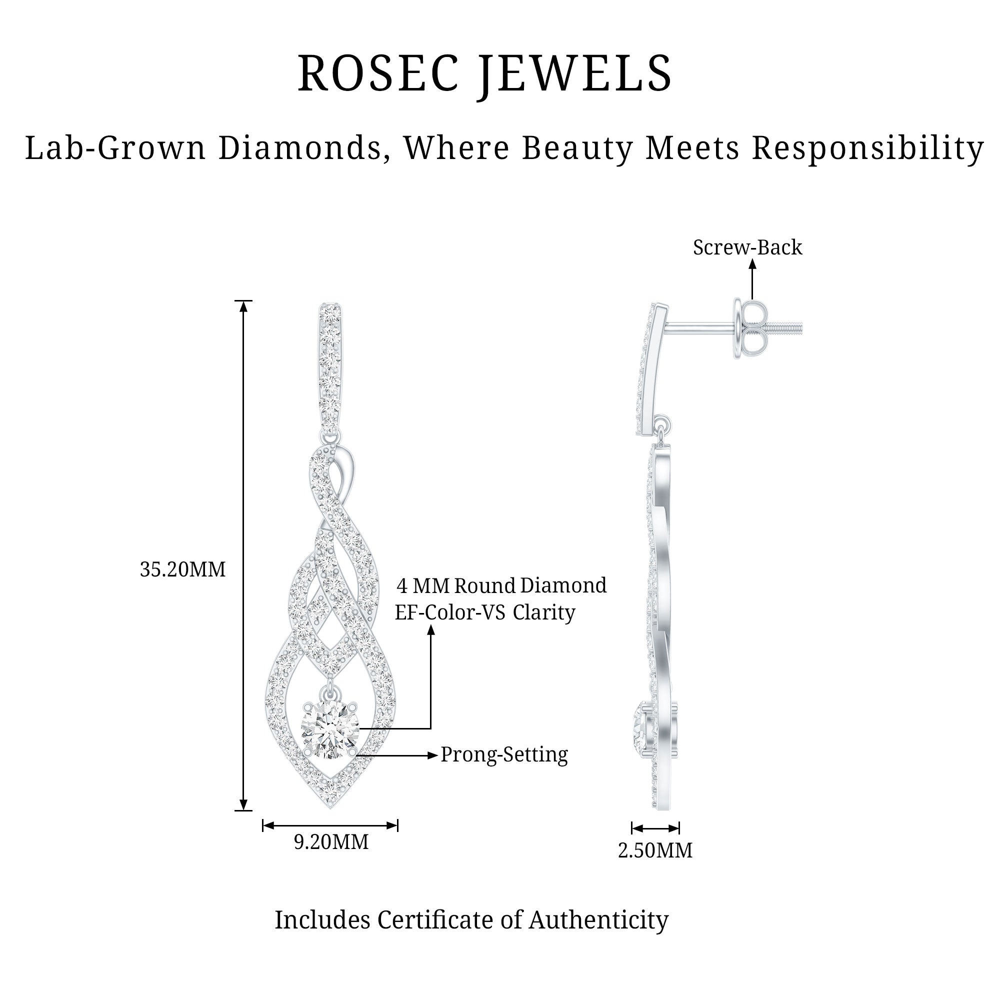 Lab Grown Diamond Long Statement Earrings