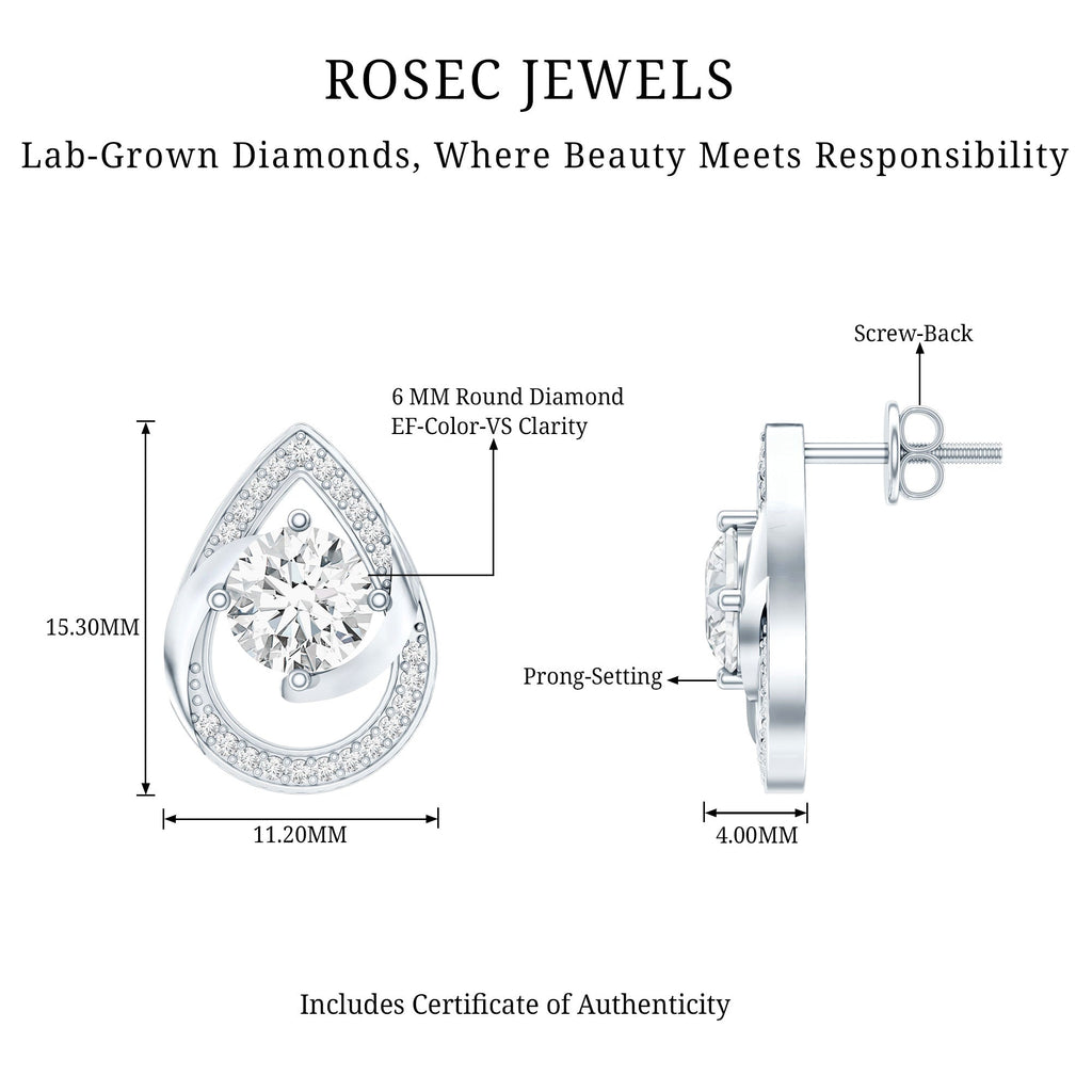 Certified 6 MM Lab Grown Diamond Teardrop Stud Earrings