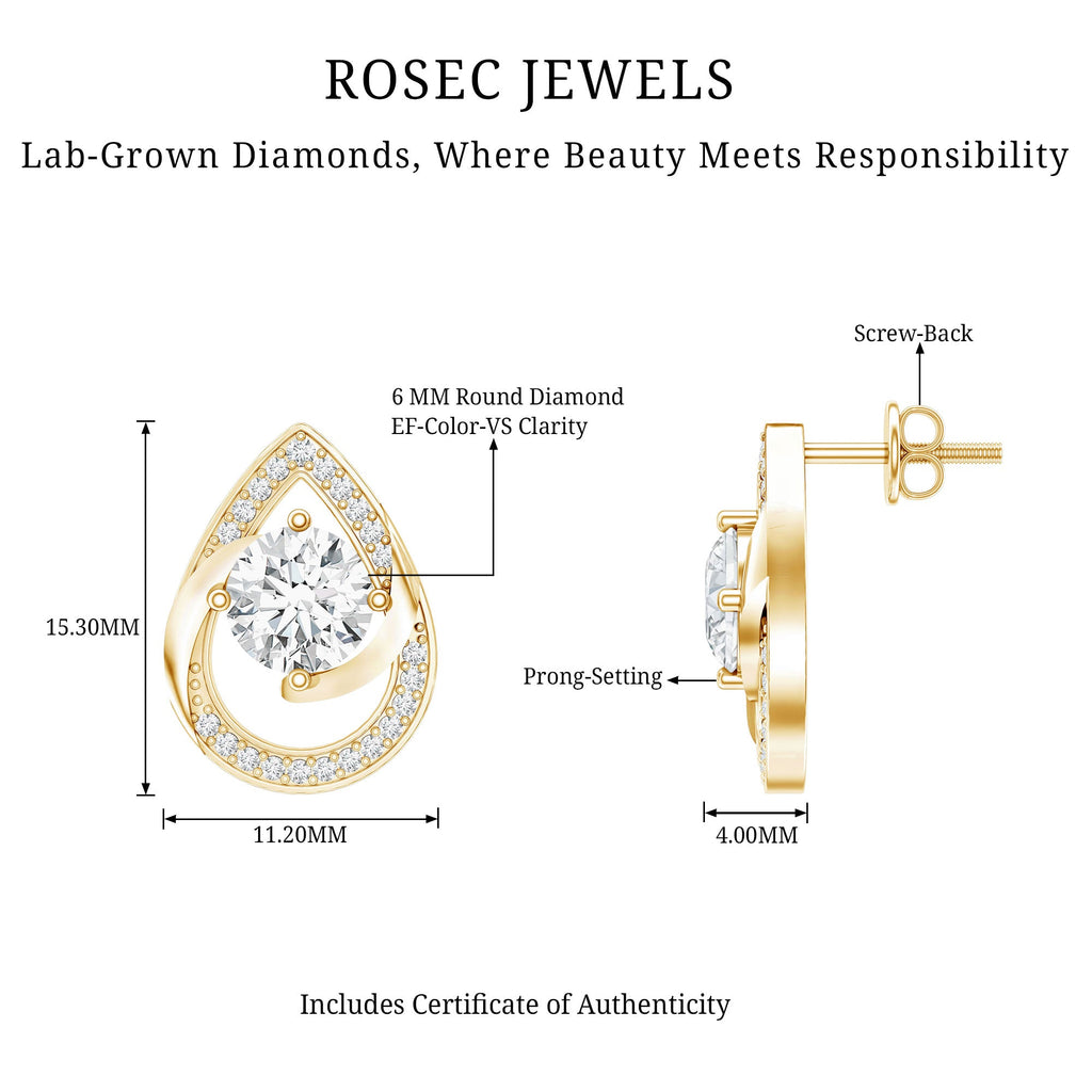 Certified 6 MM Lab Grown Diamond Teardrop Stud Earrings