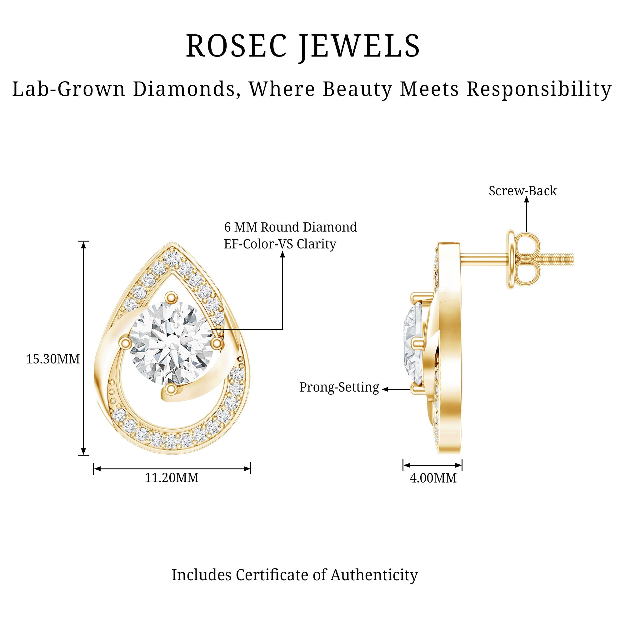 Certified 6 MM Lab Grown Diamond Teardrop Stud Earrings