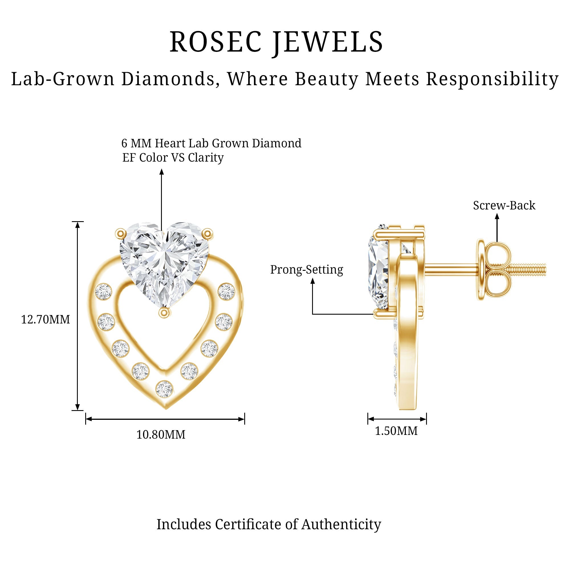 6 MM Lab Grown Diamond Heart Studs For Her