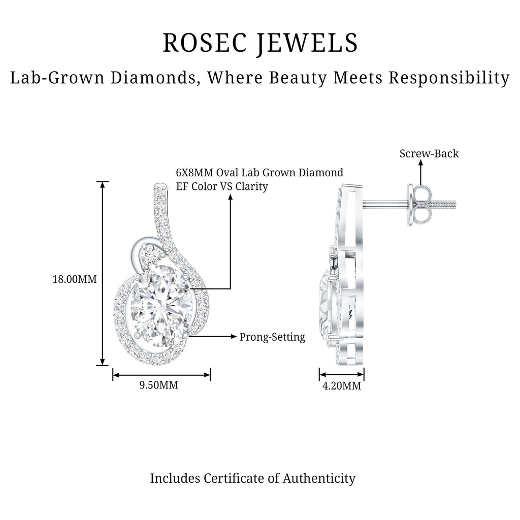 Certified 6X8 MM Oval Lab Grown Diamond Designer Stud Earrings