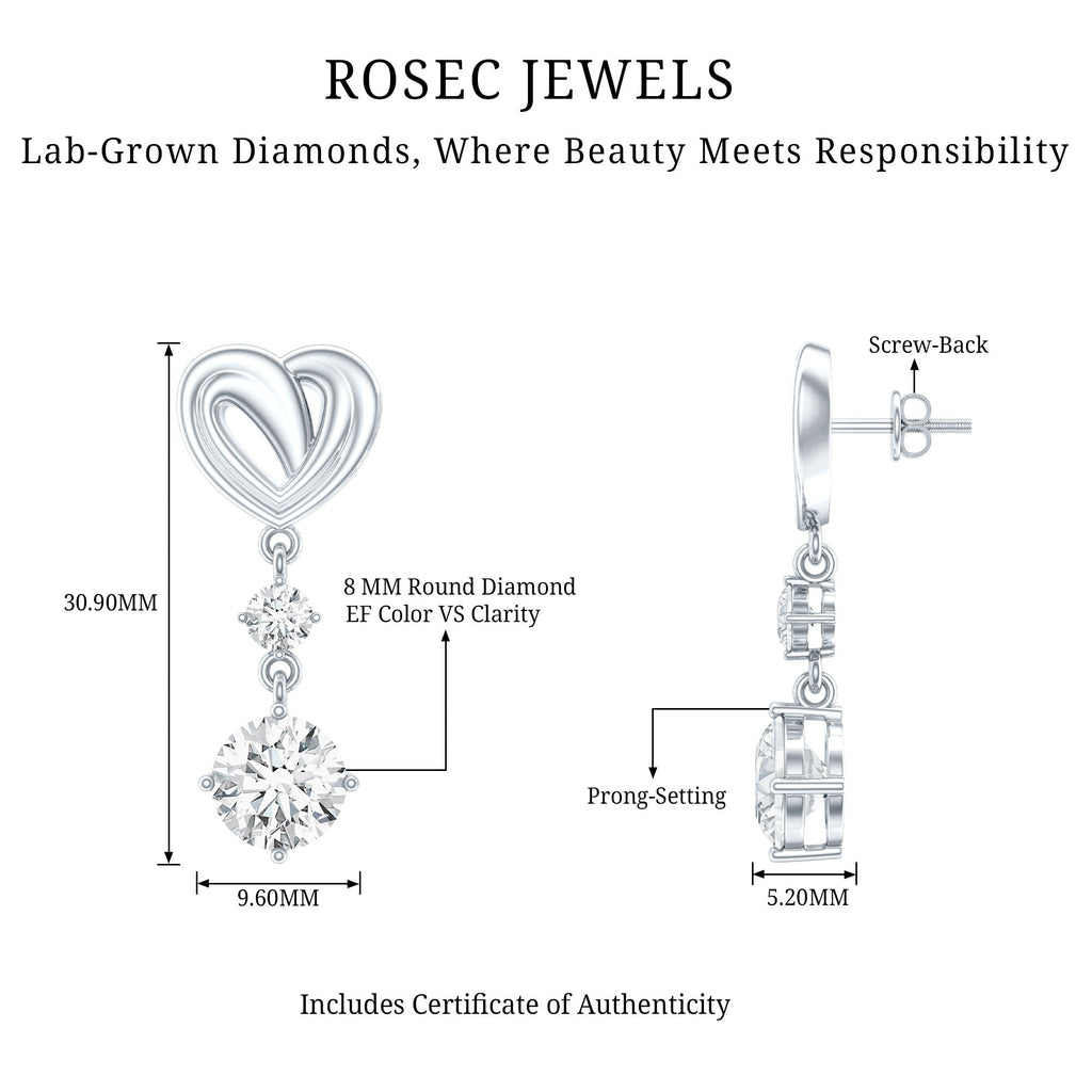 Certified Lab Grown Diamond Heart Dangle Drop Earrings
