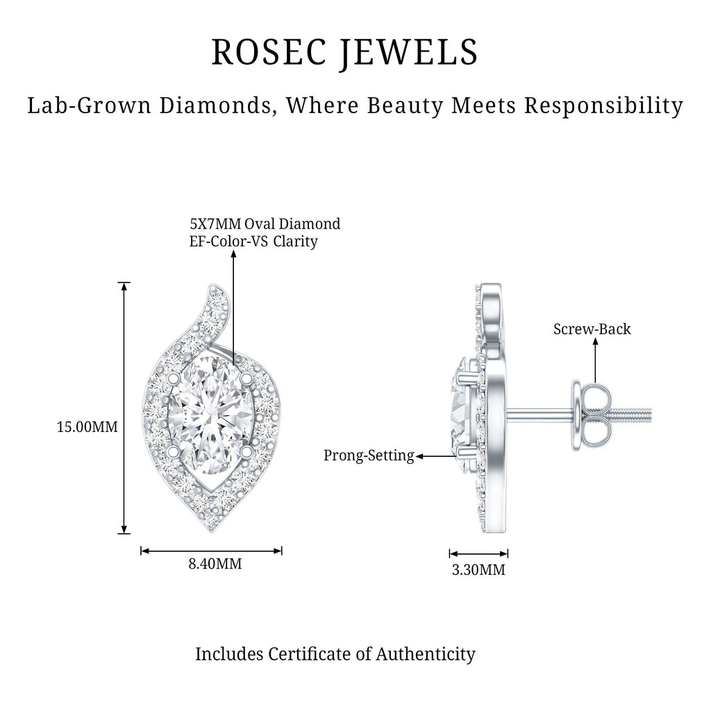 Certified 5X7 MM Oval Lab Grown Diamond Stud Earrings For Women