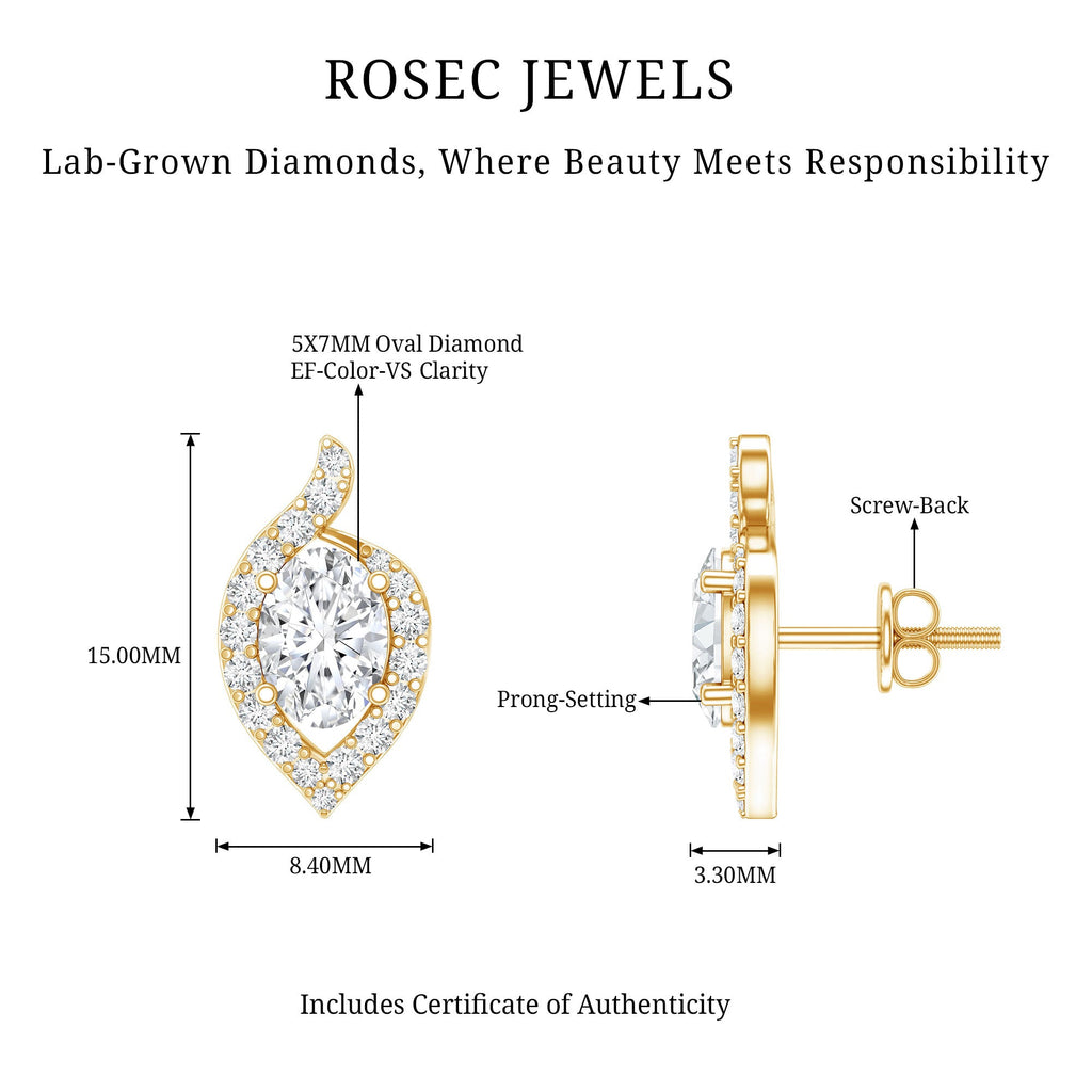 Certified 5X7 MM Oval Lab Grown Diamond Stud Earrings For Women