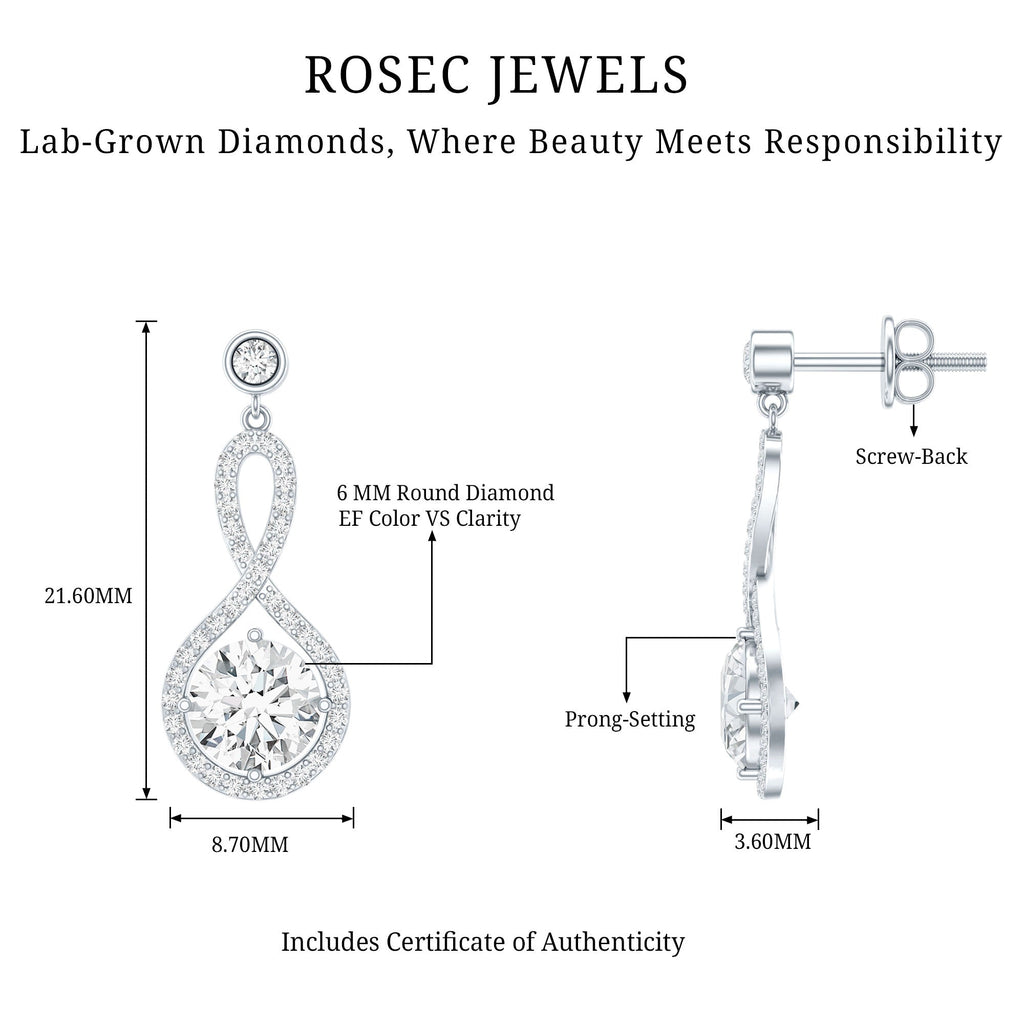 6 MM Lab Grown Diamond Infinity Dangle Earrings For Women